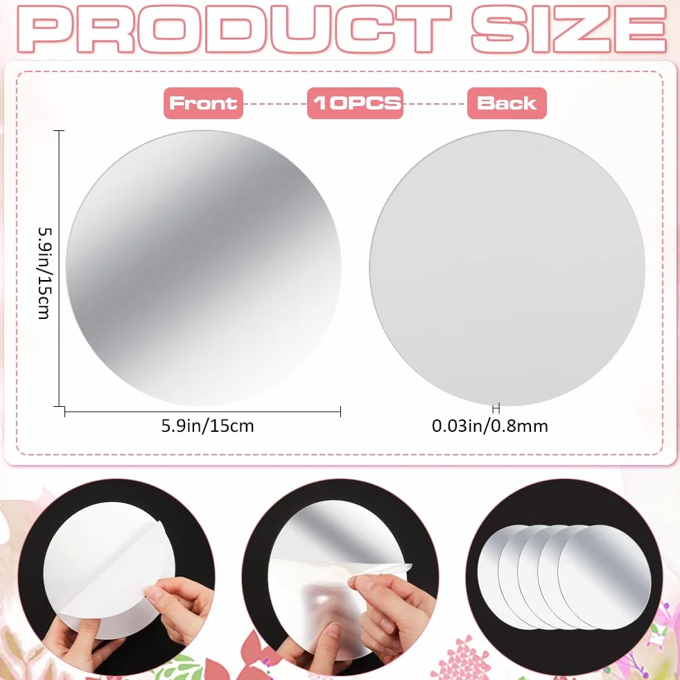 Miroirs Ronds en Acrylique 6 Pouces CRASPIRE Autocollants Auto-Adhésifs pour Artisanat Mariage
