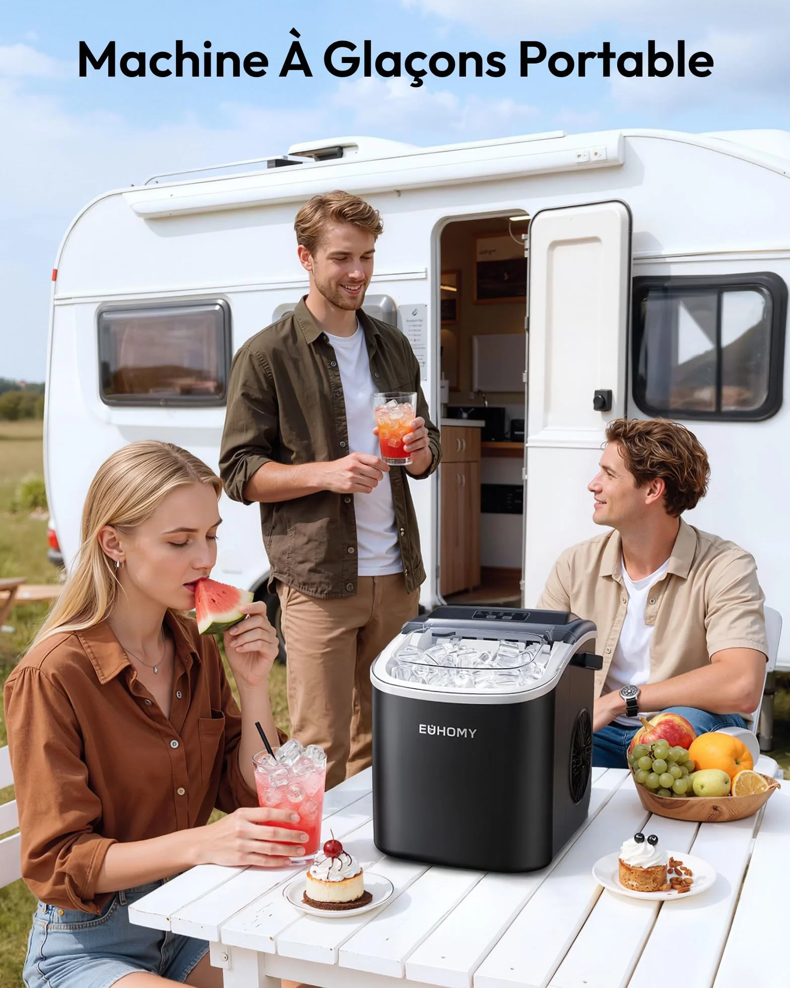 EUHOMY Machine à Glaçons, 9 Glaçons en 6 Minutes, Auto-Nettoyante, 12 Kg/Jour, Ice Maker Noir