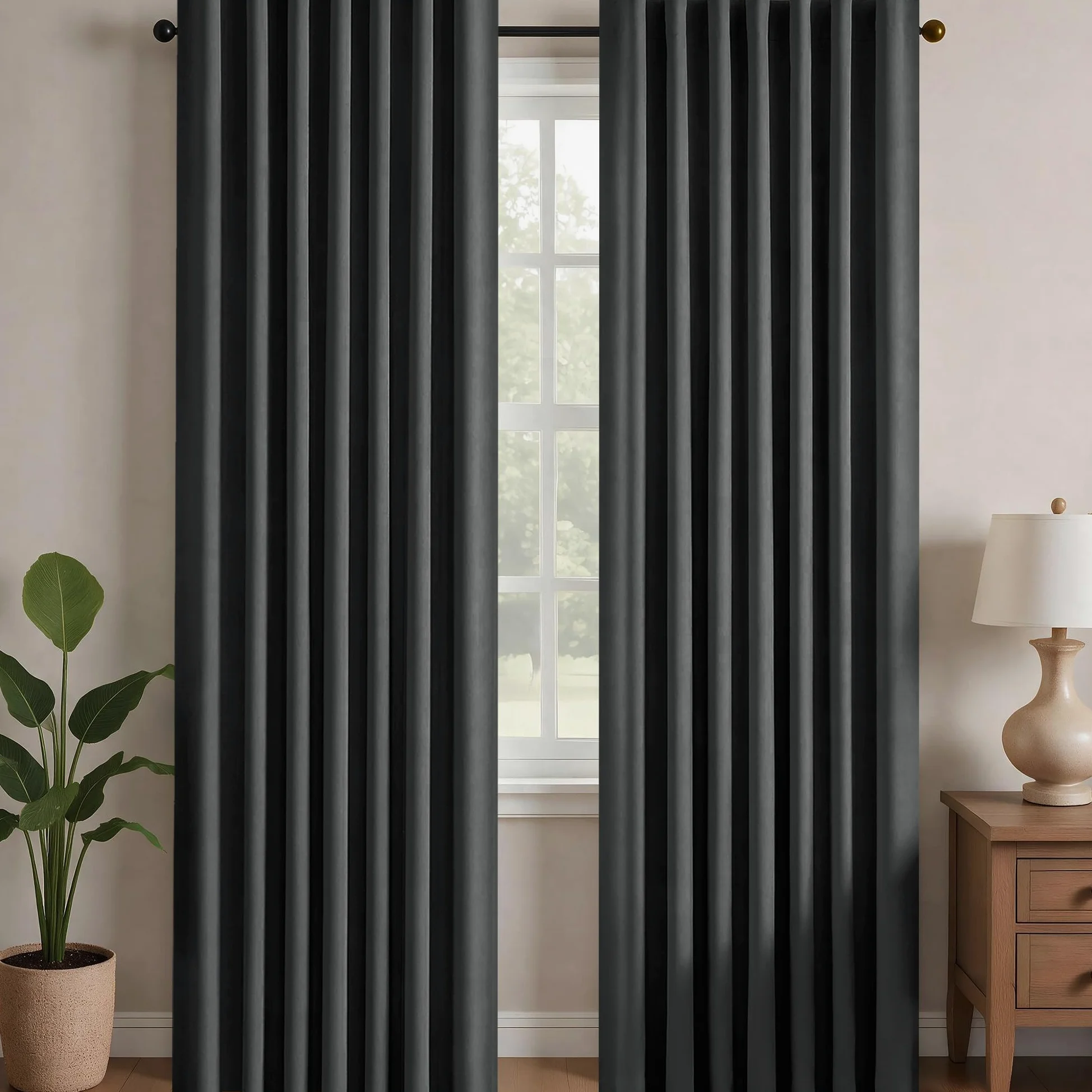 Deconovo Rideaux occultants, Opaques, avec Bandes froncées, Rideaux Thermiques 3 en 1, Chambre à Coucher, 2 Pièces140×300 CM (Largeur x Hauteur) Gris Foncé