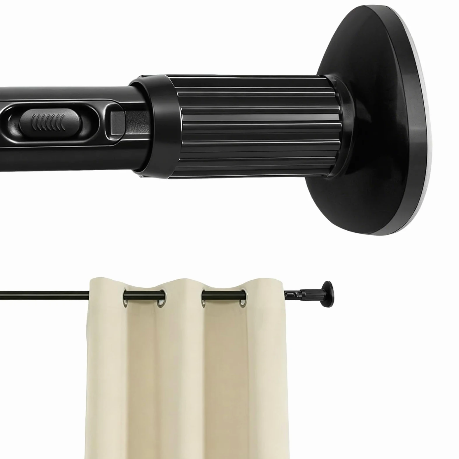 Tringle à rideau de douche de 75 à 115 cm, 32 mm, extensible, sans perçage, avec base antidérapante, 1 section télescopique pour salle de bain, chambre à coucher, séparateur de pièce, extérieur, noir