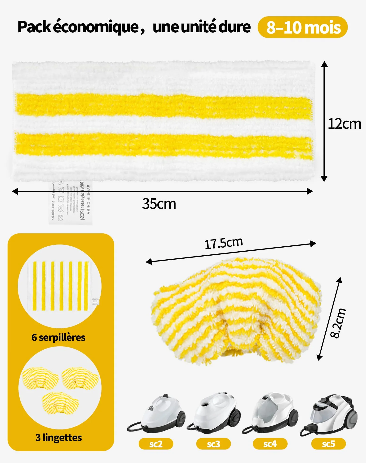 Accessoires Kärcher SC2 SC3 SC4 SC5 6 Microfibre Serpillères 3 Bonnettes Nettoyeur Vapeur Easyfix