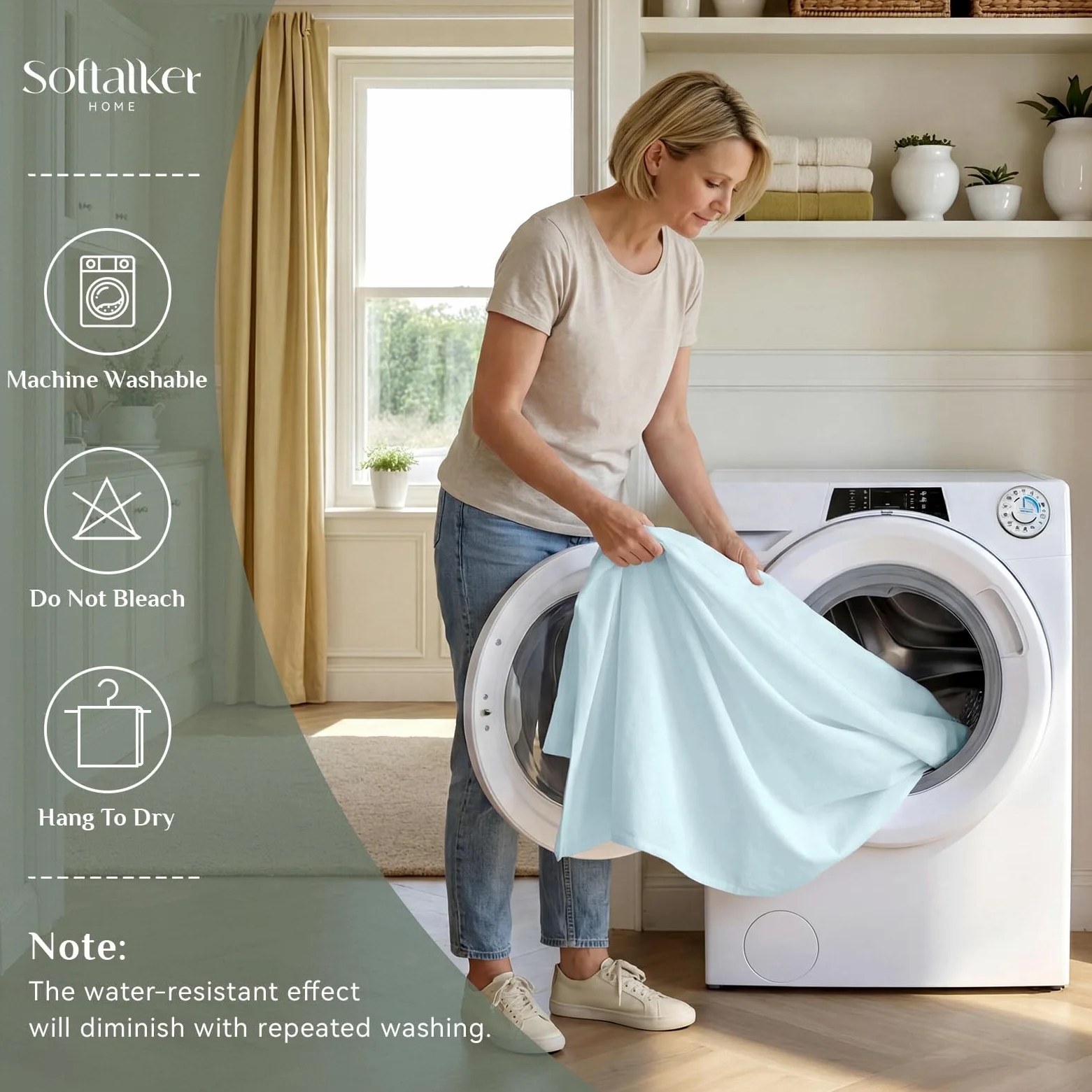 Softalker Nappe rectangulaire imperméable et résistante aux taches en tissu infroissable lavable en polyester 210 g/m² pour salle à manger, fête, buffet, mariage (228,6 x 396,2 cm, bleu clair)