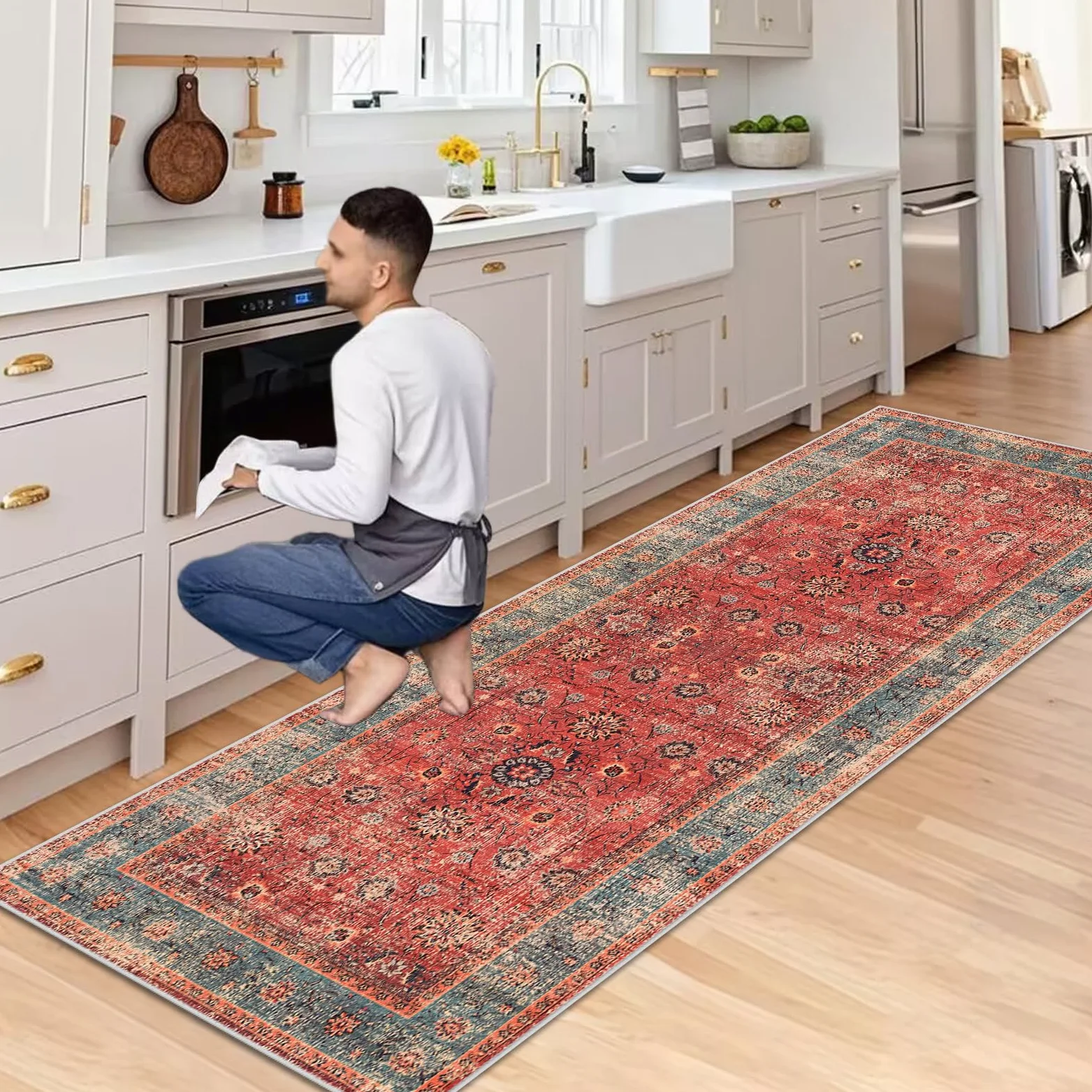 Tapis de Passage Couloir Cuisine Long 80 x 150 cm Tapis Cuisine Devant Evier Antidérapant Lavable Tapis de Sol d'Entrée Intérieur Tapis Couloir Absorbant Paillasson Long Tapis de Porte pour Escalier