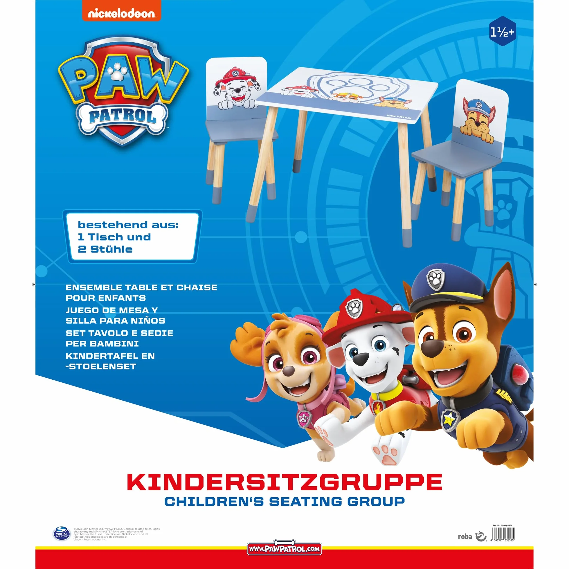 Lit Montessori Paw Patrol roba 70 x 140 cm avec Barrières de Sécurité pour Enfant Jusqu'à 7 Ans + Sommier et Linge de Lit Blanc/Motif Chiens