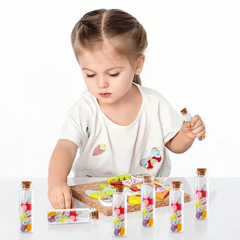 Fiole en Verre 25 ml Petite Bouteille avec Bouchon et Carte, Entonnoir, Ficelle pour Épices, Bonbons, DIY