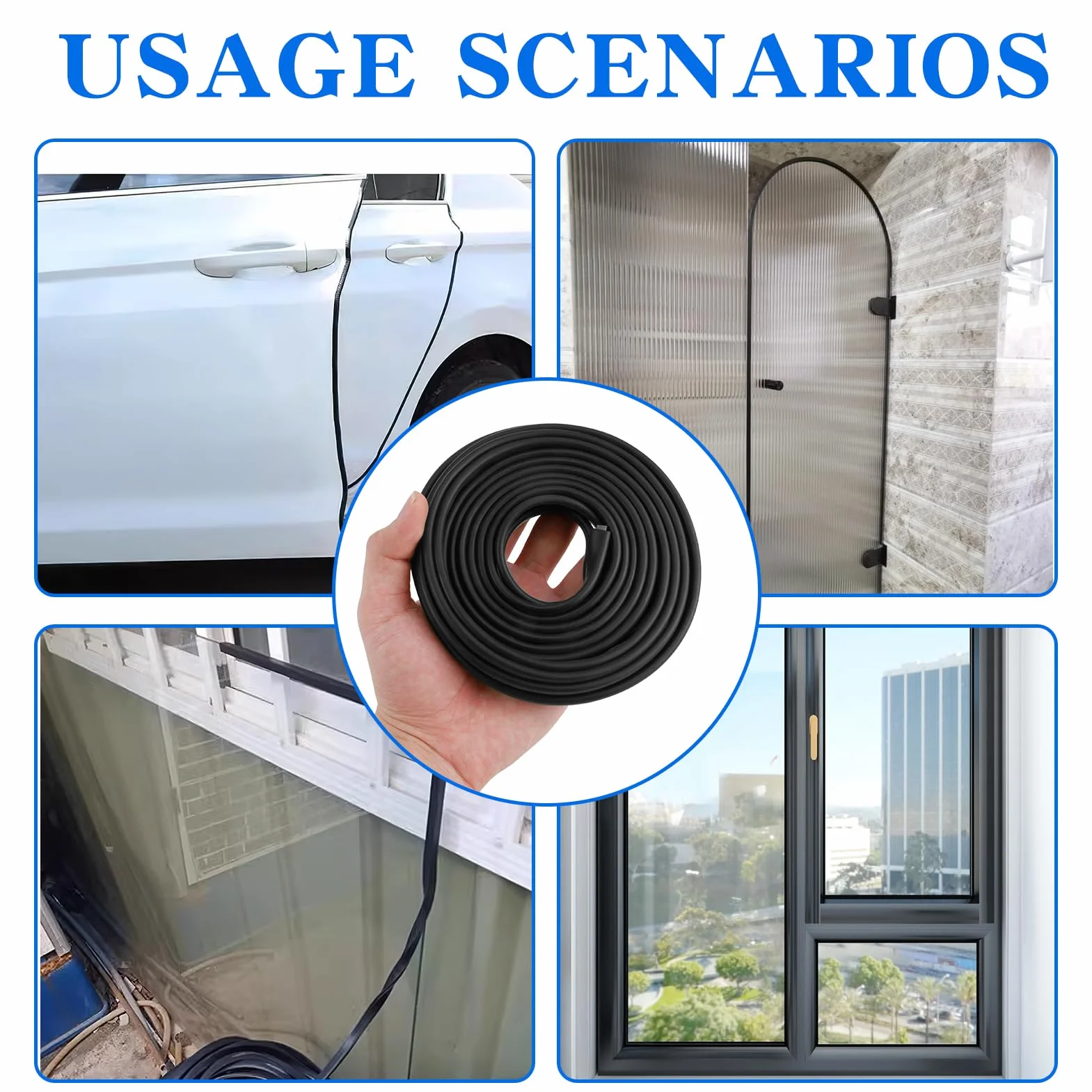 Protection de bords en caoutchouc EPDM en forme de U 1,5 mm x 6 m pour tôles portes de voiture