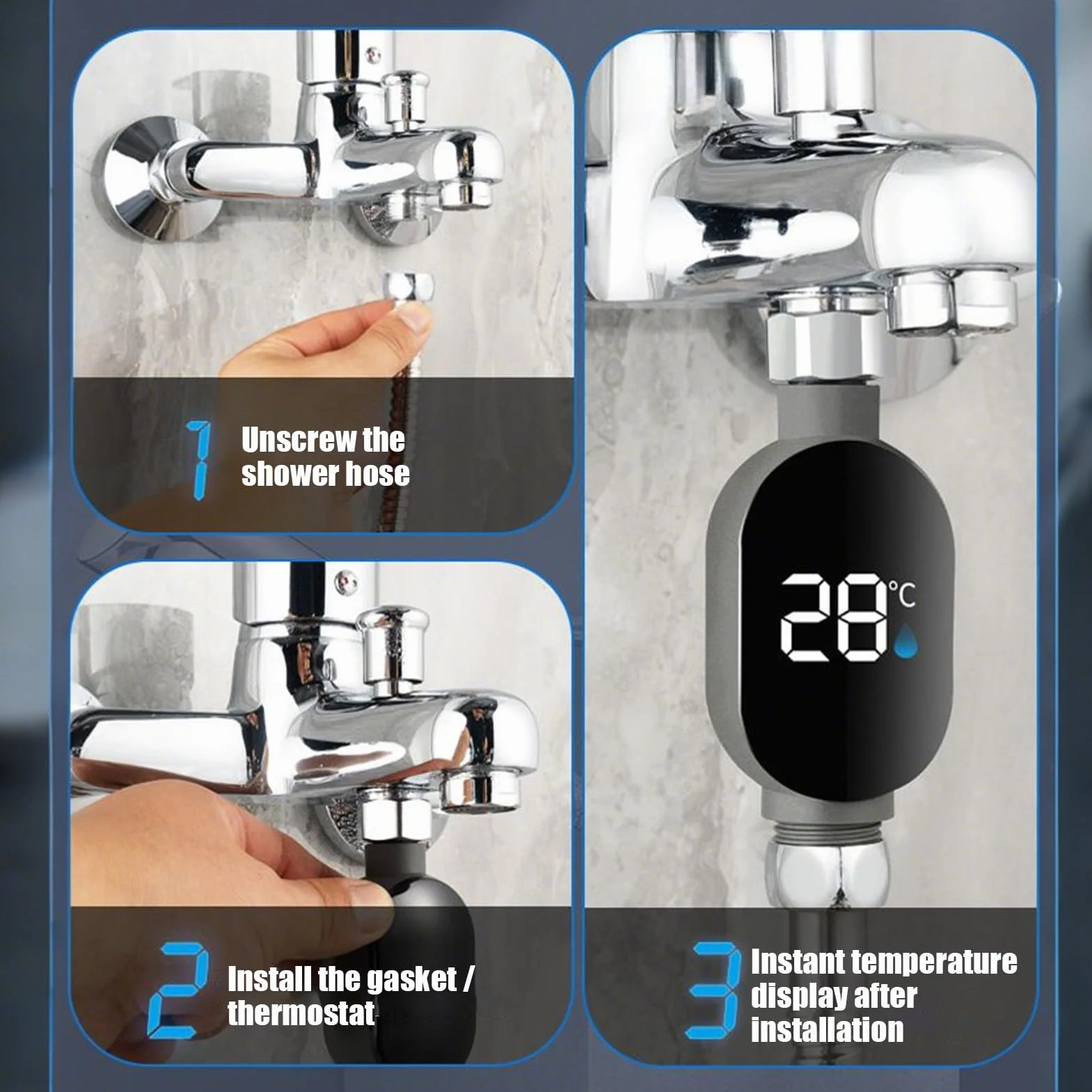 Thermostat de bain imperméable avec affichage LED, moniteur de température de douche
