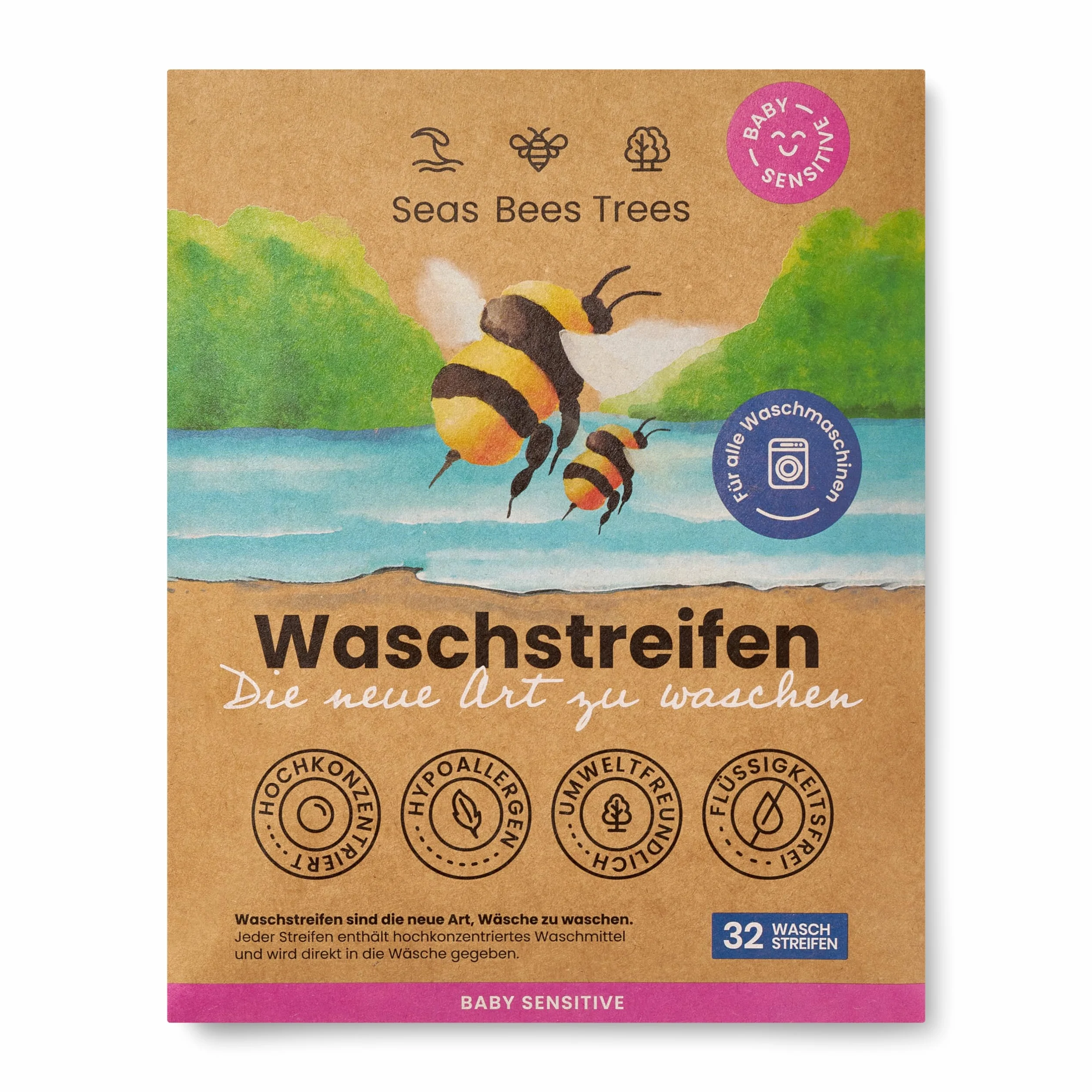 Lessive feuilles Baby Sensitive 32 bandes, nettoyage doux sans parfum pour vêtements bébé