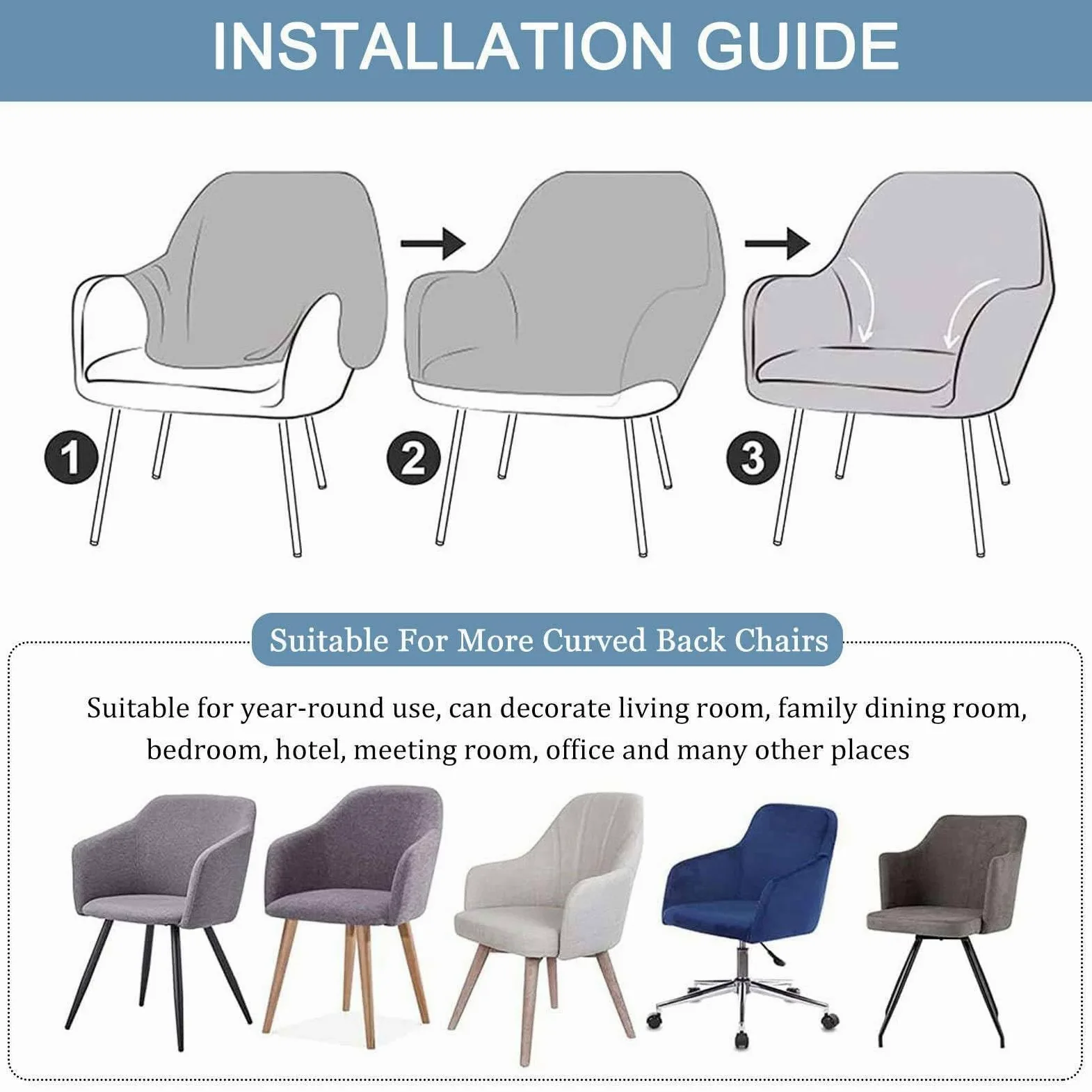 Housse de Chaise avec Accoudoirs en Velours-Blanc-Lot de 4 | Souple Extensible Couverture de Chaise avec Dossier Incurvé, Amovible Housse de Fauteuil de Salle à Manger Lavable