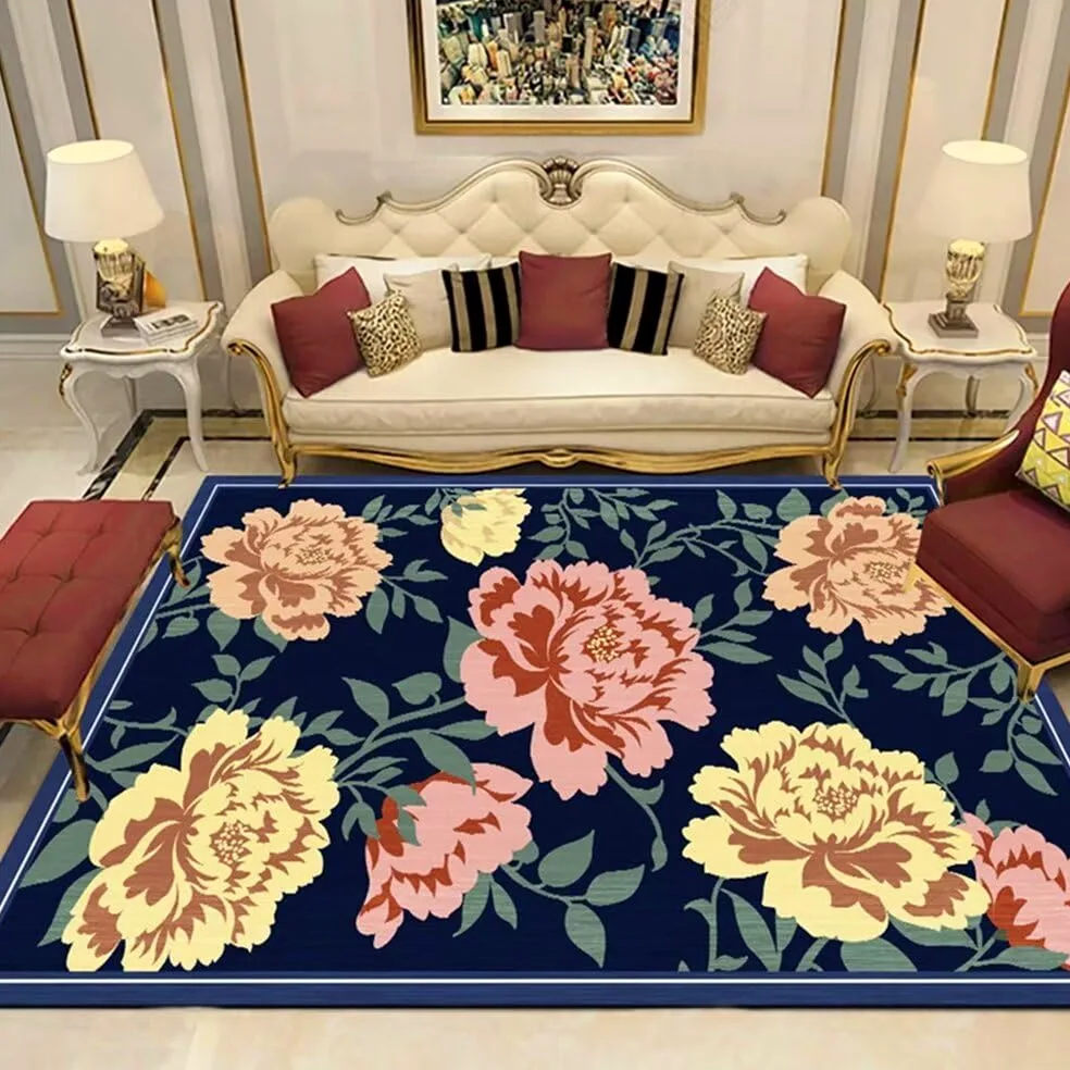 Decoration Chambre Ado Tapis Moquette Feuilles Vertes décoration Florale Rose Tapis de canapé rectangulaire résistant à l'usure Chambre 90X150CM