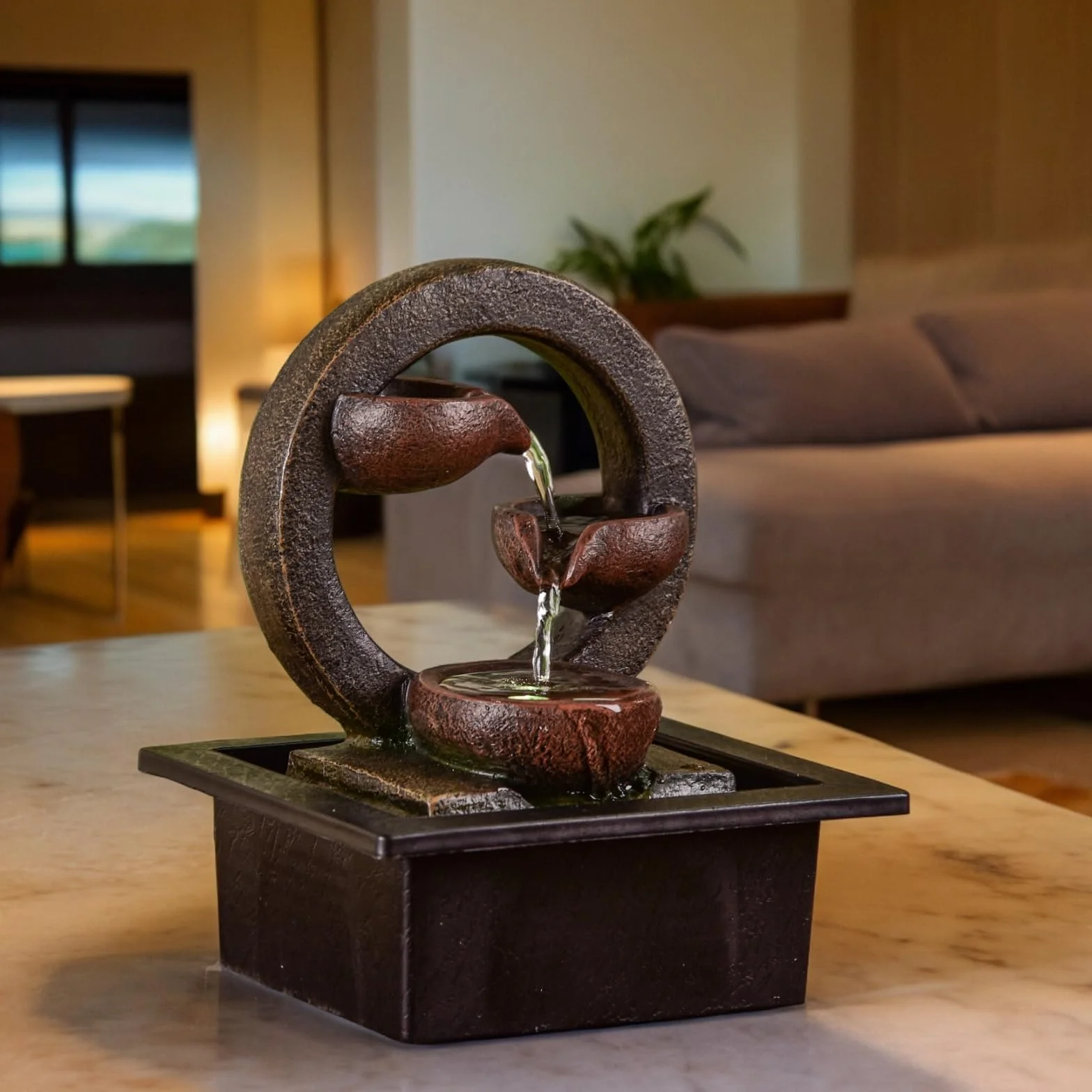 ZEN'LIGHT Fontaine d'Intérieur Zen Terai, Éclairage LED Multicolore, Pompe Silencieuse, 17 x 21 x 25 cm
