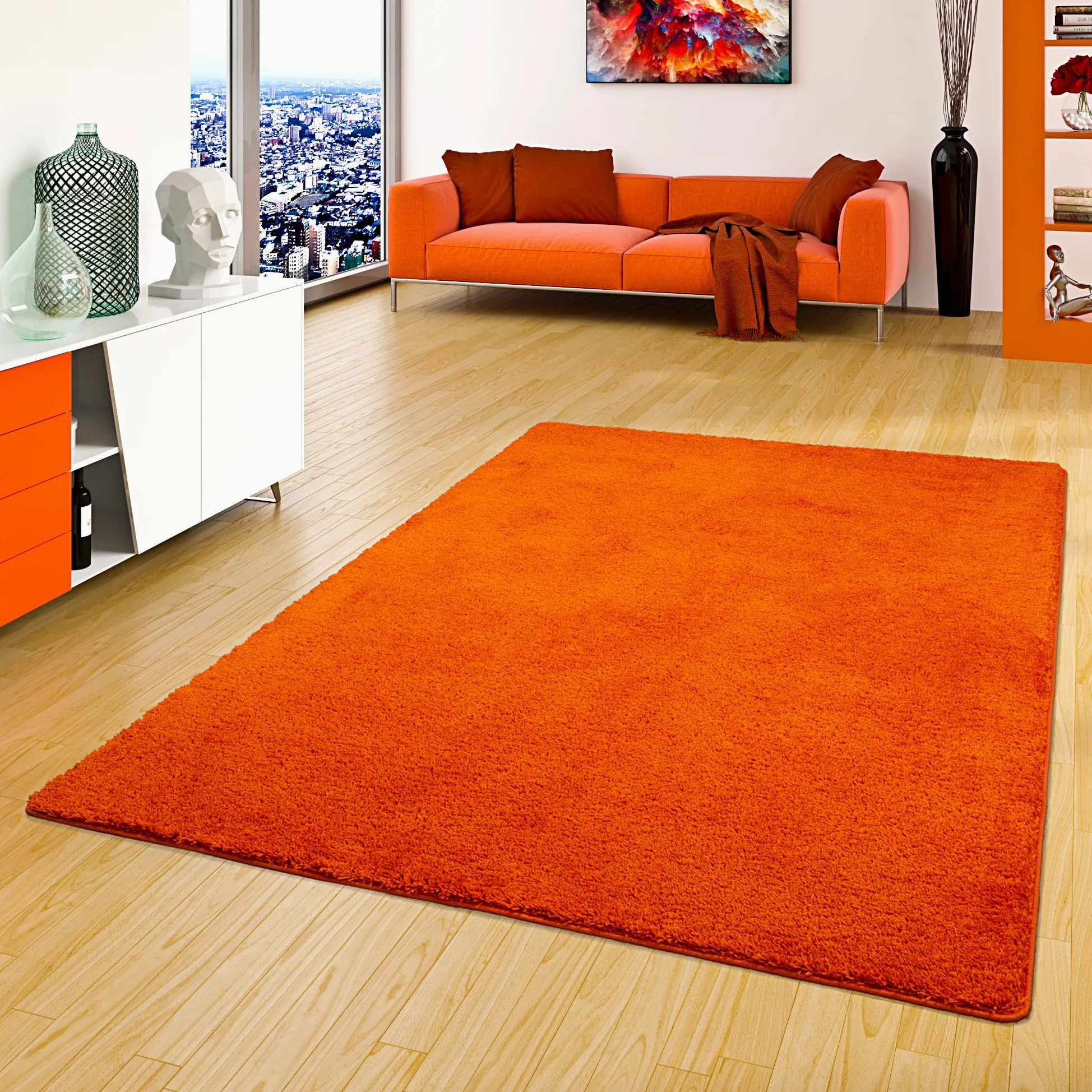 PALACE - Tapis Shaggy à Poils Longs - Orange - 17 Tailles Disponibles