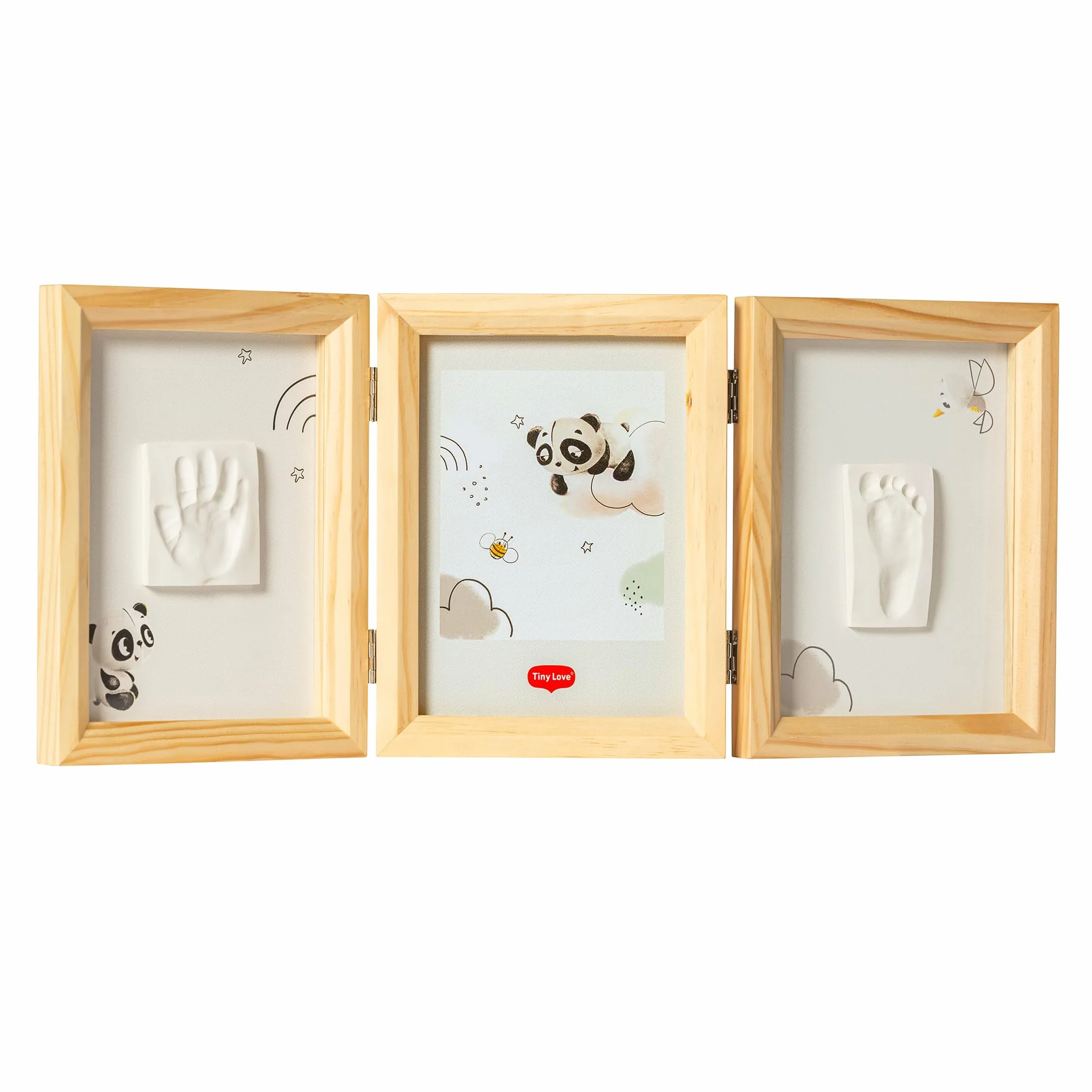 Tiny Love Double Frame Photo Cadre Personnalisé Empreinte Main Pied Bebe Kit Argile Cadeau Naissance Coffret Tout-en-un Bois