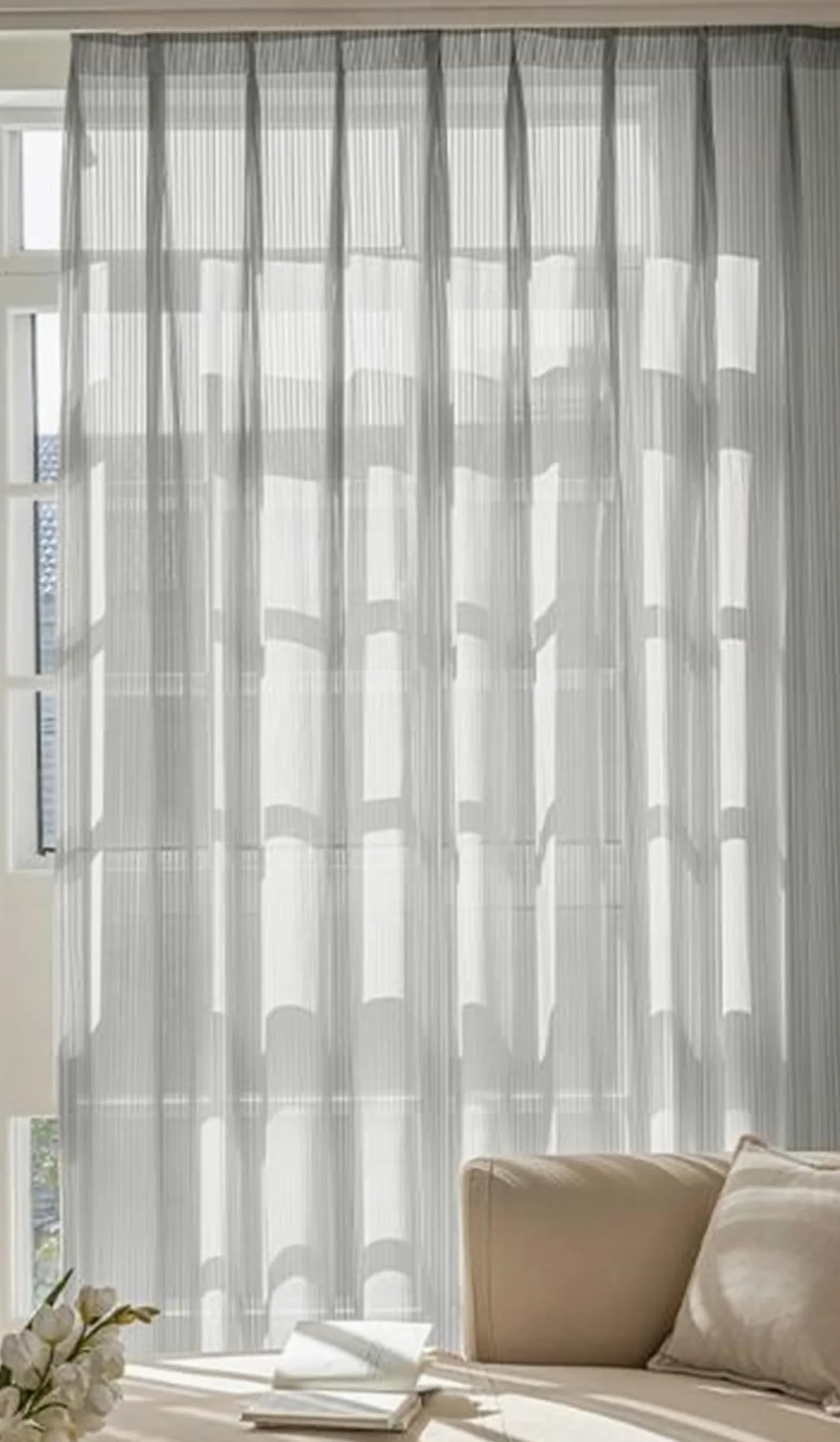 Rideau Chambre Moderne Gris Clair, Rideau Salon Voilage Moderne Polyester Coton Couleur Unie Lot de 2 LxH 107x138cm