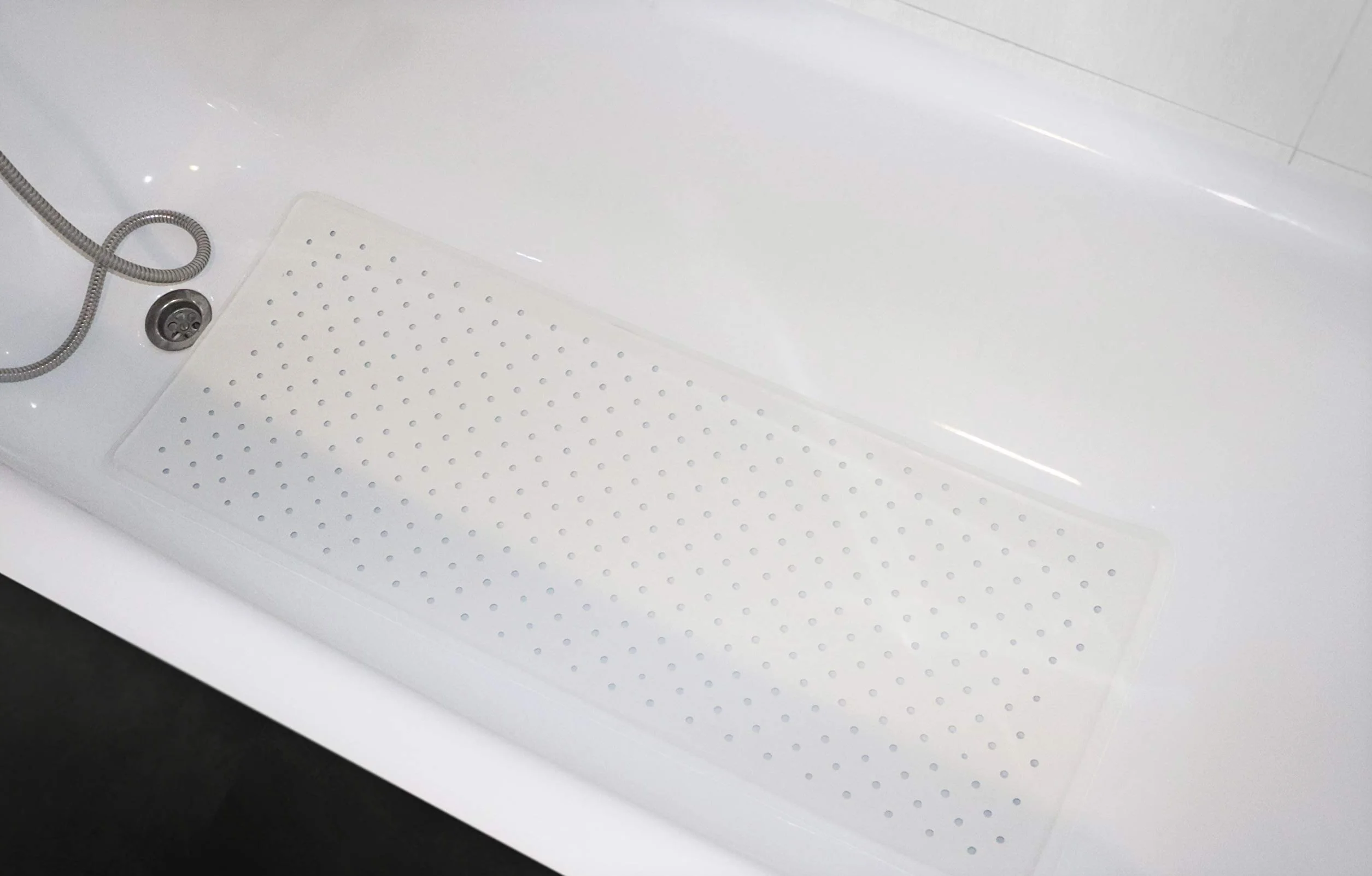 Tapis de Bain Antidérapant 65x35 cm Caoutchouc Naturel Blanc