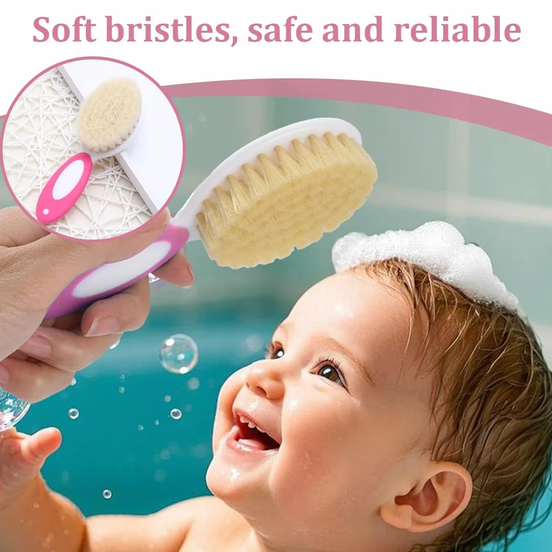 Ensemble Brosse à Cheveux et Peigne pour Bébé, Brosse à Poils Naturels Doux, Manche Antidérapant, Cadeau de Naissance