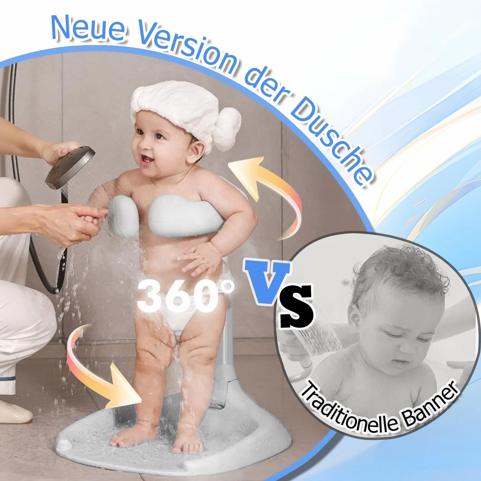 Support de Douche Bébé Debout Anti Pincement Réglable Base Antidérapante Poignée de Sécurité 6-36 Mois