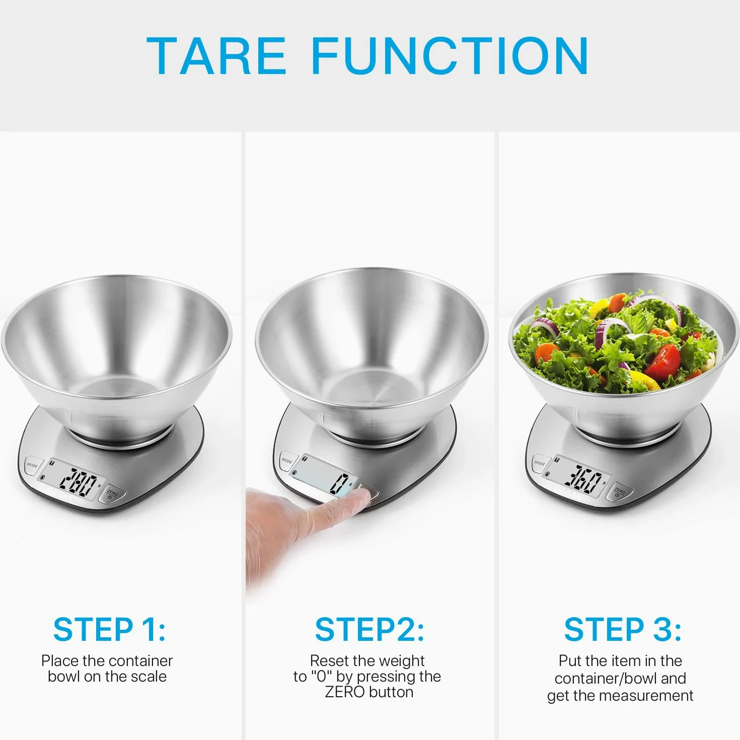 BAGAIL BASICS Balance de cuisine électronique de qualité supérieure avec grand écran et bol mélangeur en acier inoxydable – 5 kg