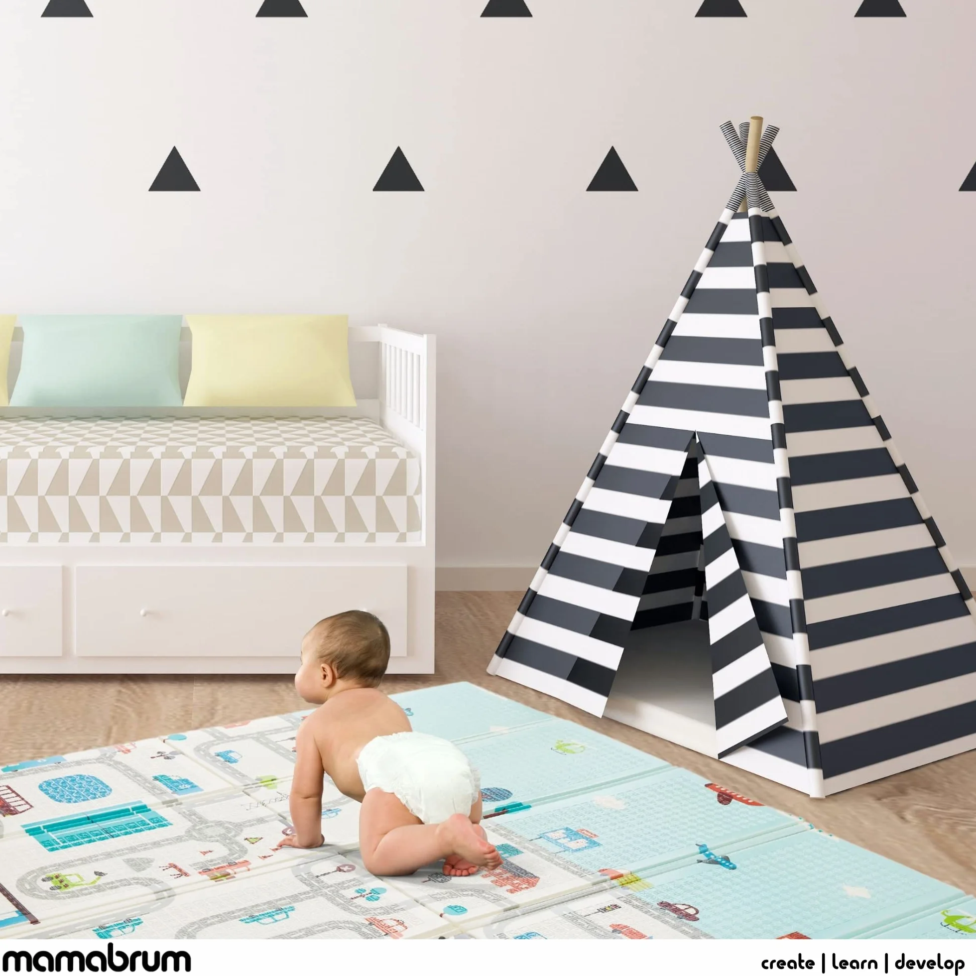 Mamabrum Tapis de jeu pour bébé 200 x 180 x 1 cm Pliable Mousse Étanche Portable Non toxique