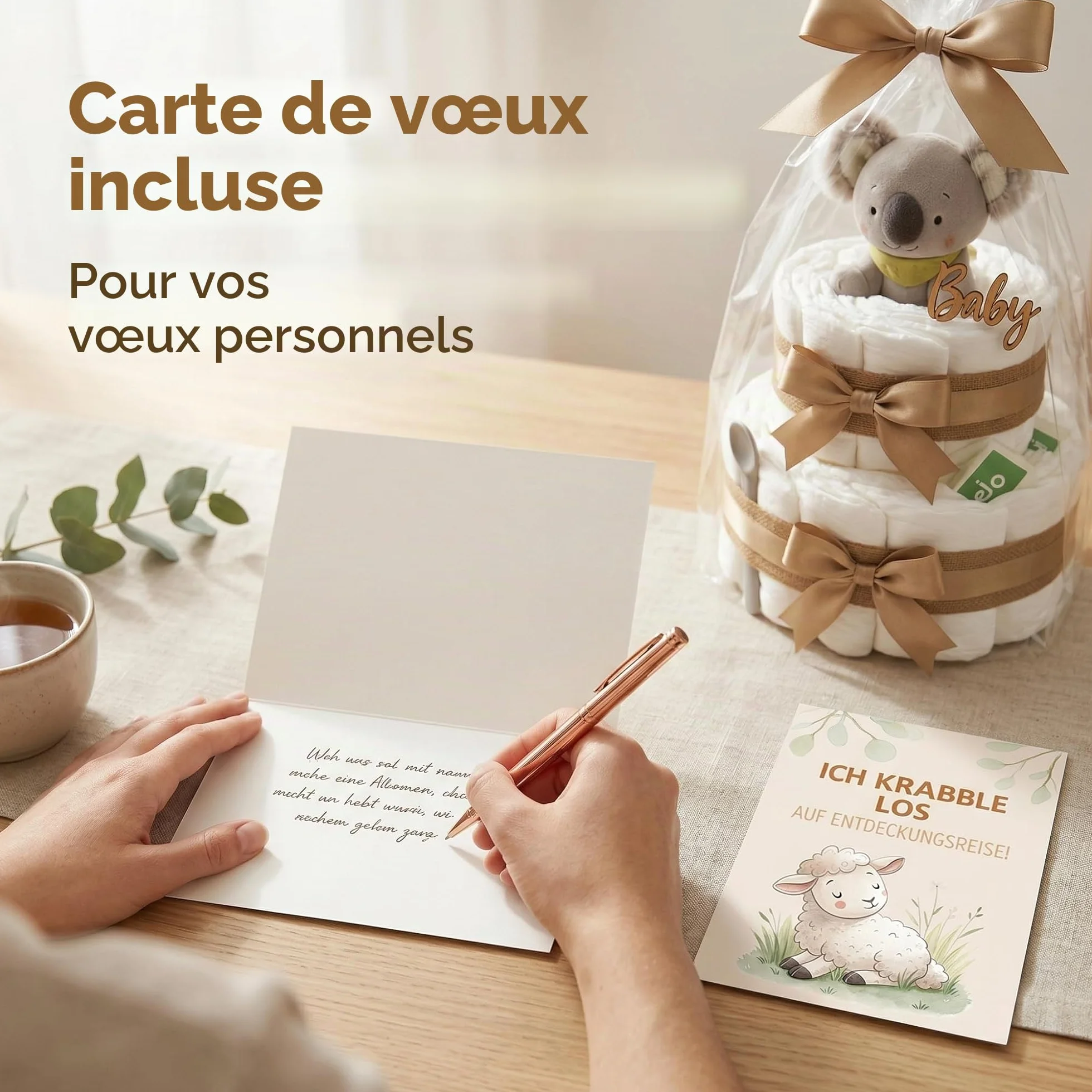 Gâteau à couches koala Greifling Boho Vintage fait à la main Cadeau de naissance pince thé bio bébé