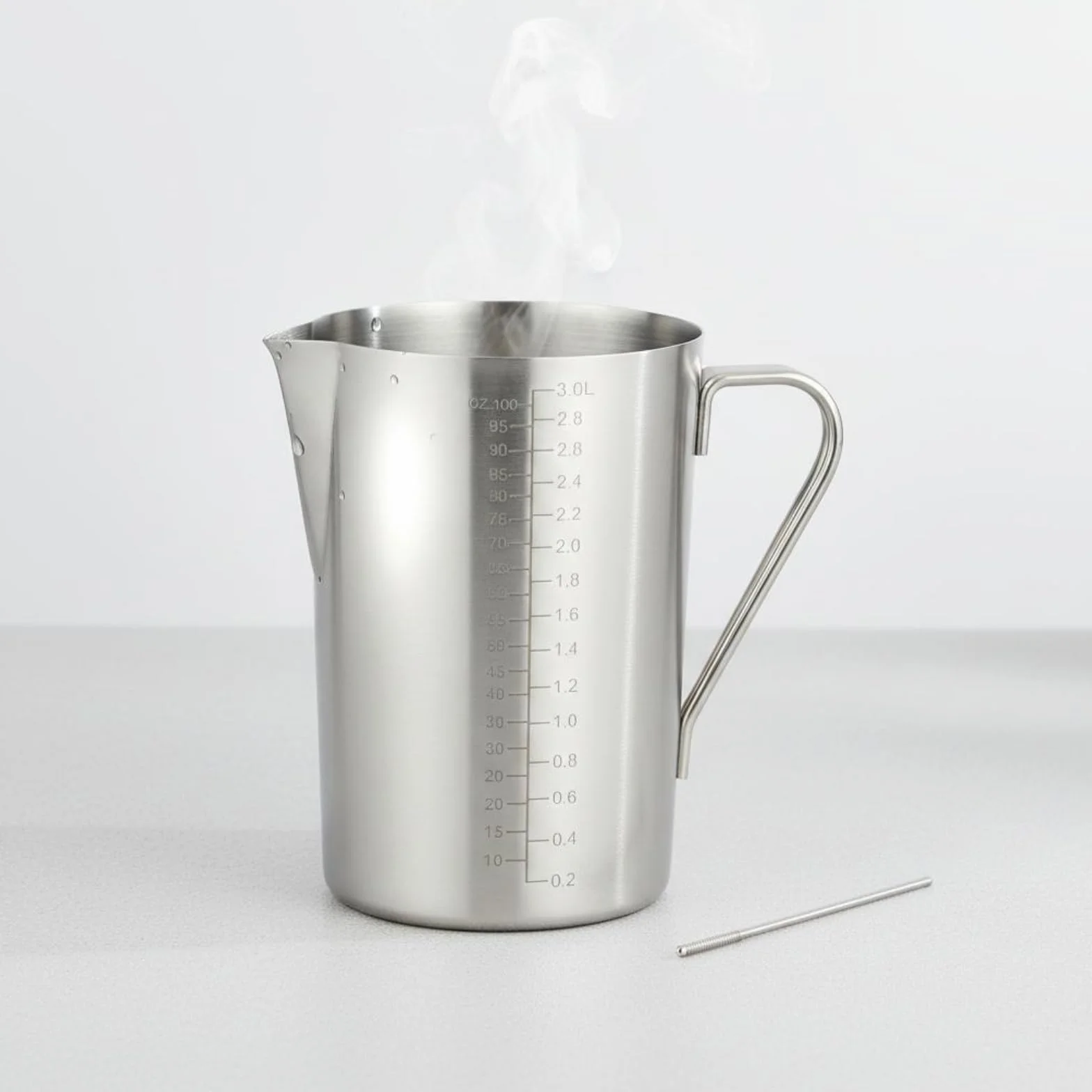Laboratoire Verre Mesure Récipient Inoxydable Gradué Poignée Métallique Bec Verseur Adapté à Cuisine Préparation de Recettes Mélange, 3 L, Avec Couvercle En Verre