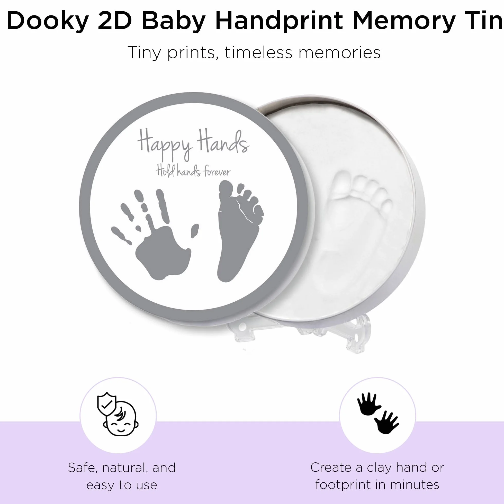 Dooky Happy Hands 2D Set empreinte main bébé souvenir boîte aluminium pâte à modeler