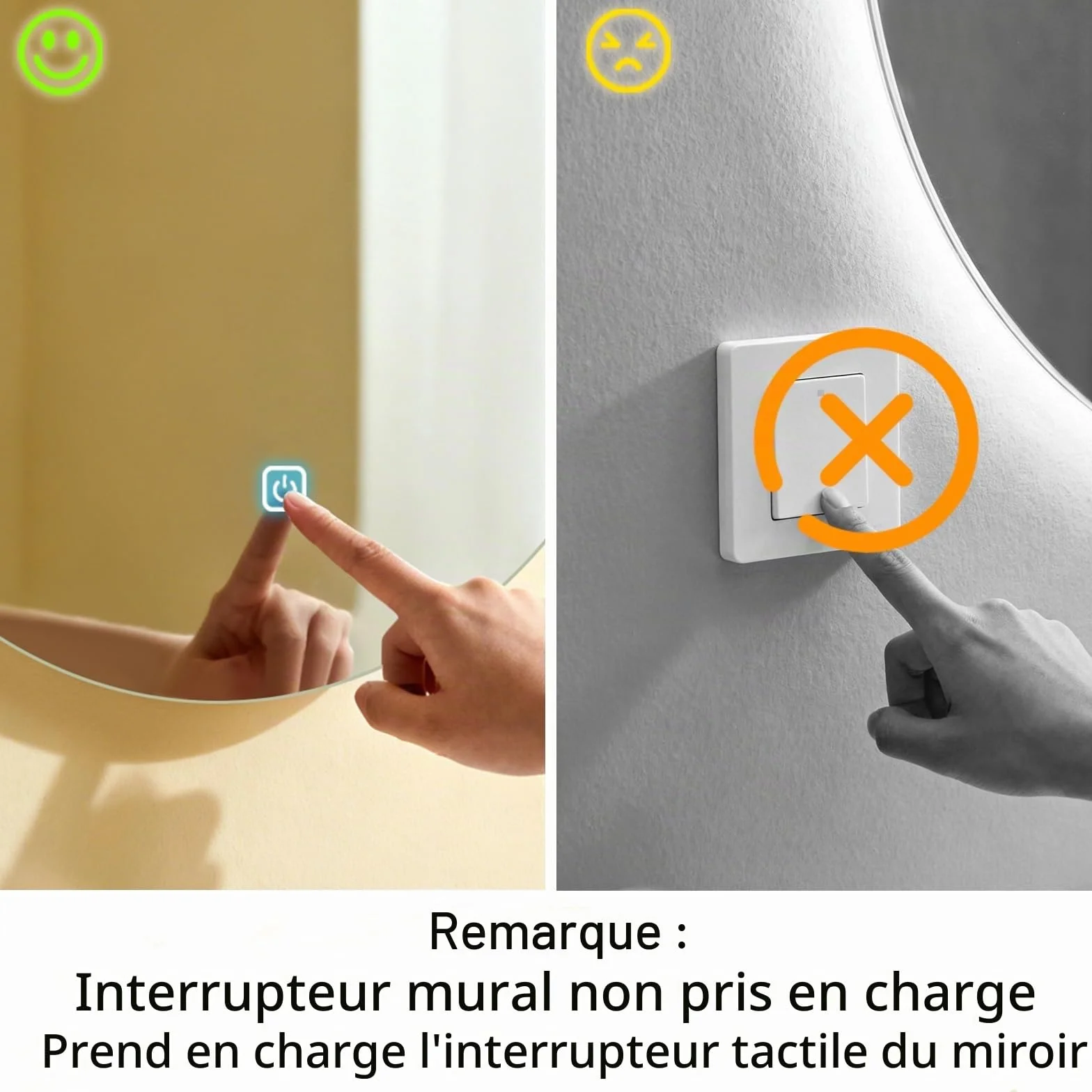 Miroir Mural Salle de Bain LED 60x45 cm 3 Couleurs Intensité Variable Interrupteur Tactile