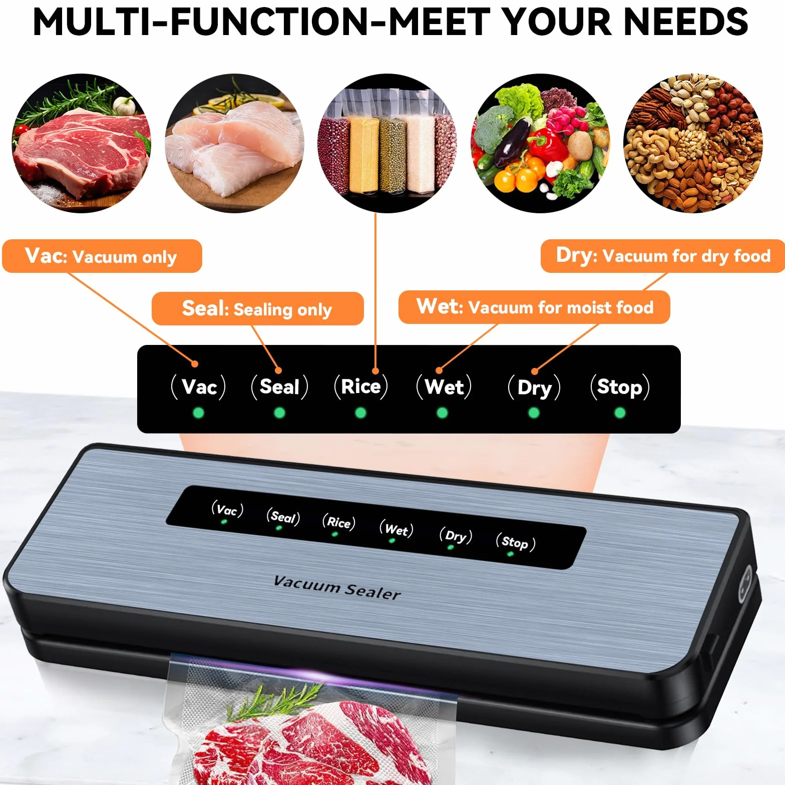 Machine Sous Vide Alimentaire 5 en 1, Appareil de Mise Sous Vide Compacte avec 50 Sacs, Scelleuse pour Aliments Secs et Humides