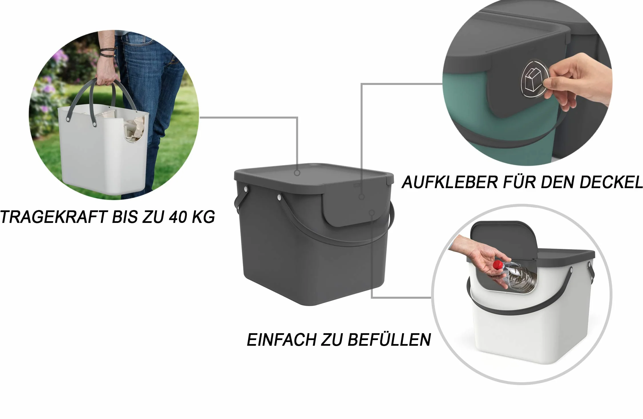 Rotho Albula Jeu de 2 systèmes de tri des déchets 40l Plastique sans BPA anthracite bleu