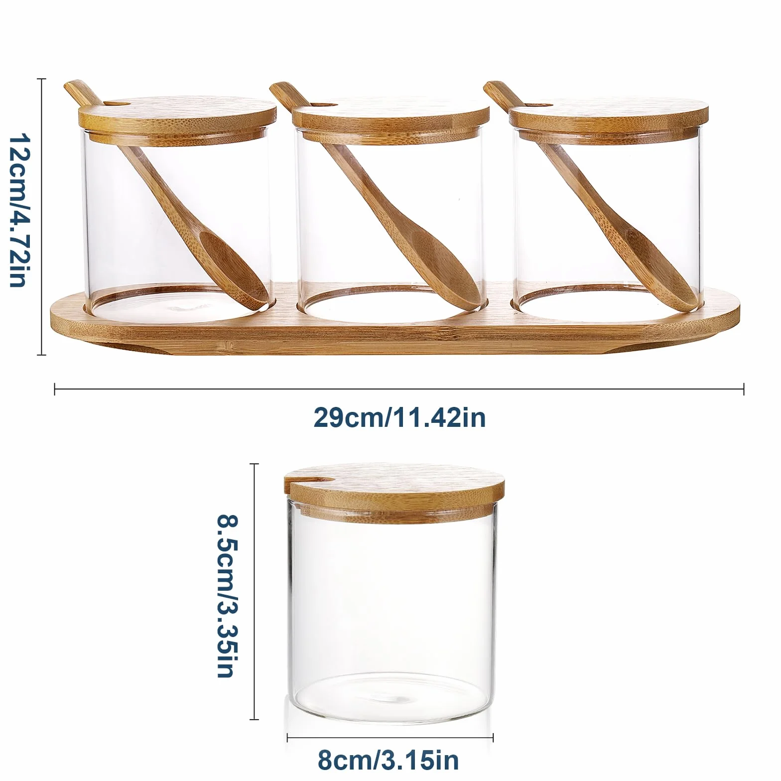 Czemo Set de 3 Bocaux en Verre 300ML pour Épices avec Couvercles en Bambou