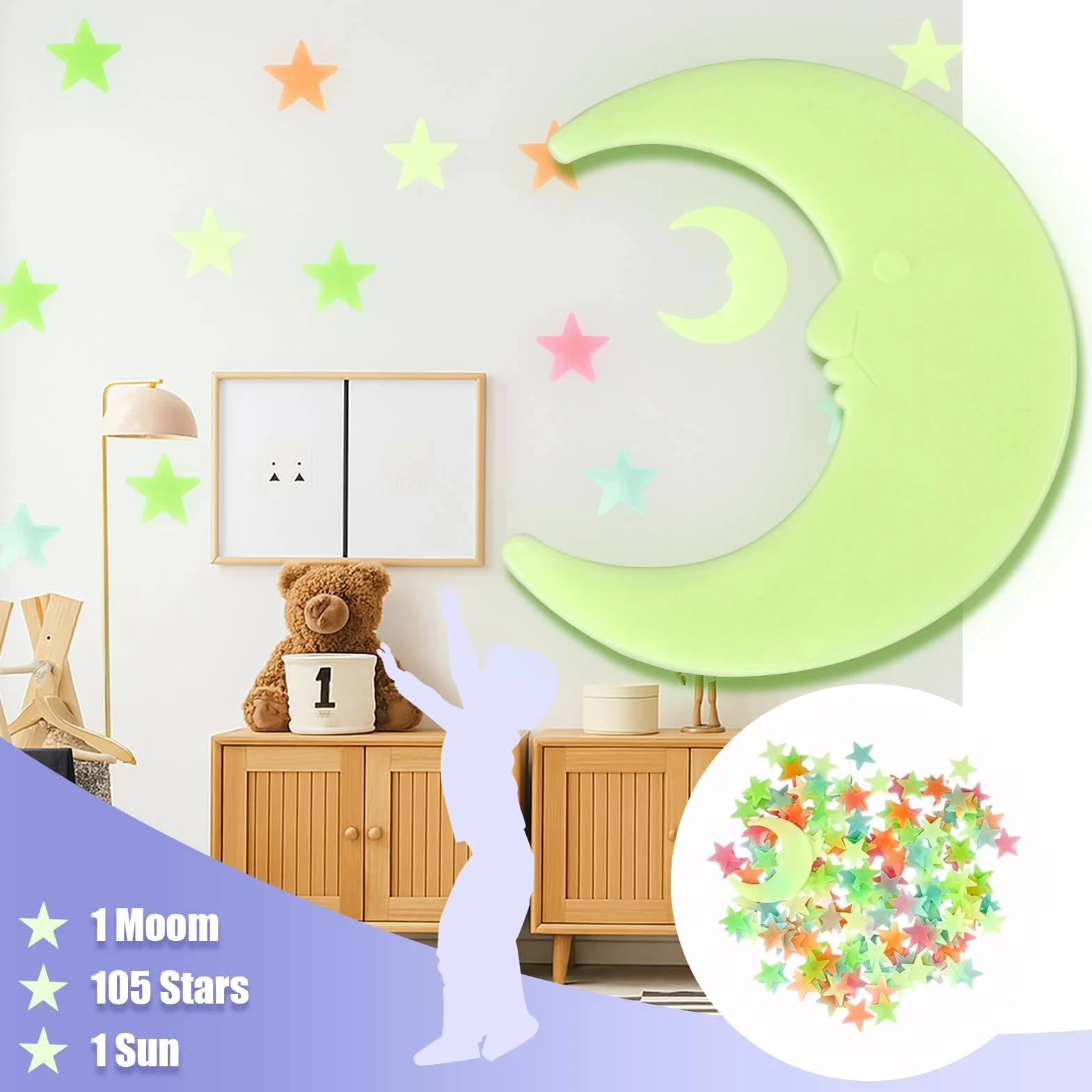 Ruvan 207 Pièces Étoiles Phosphorescentes Plafond, Autocollantes Fluorescentes Chambre Enfant