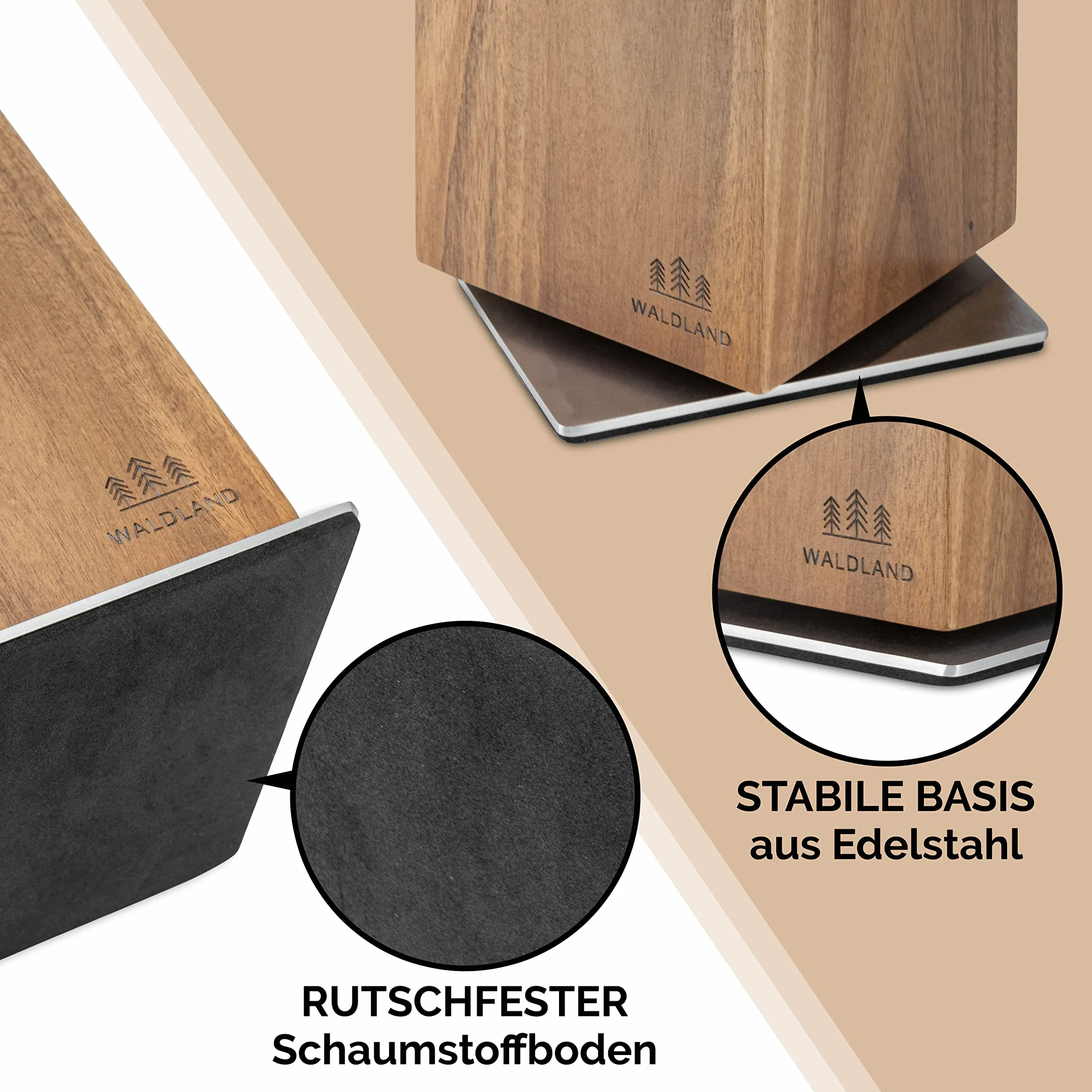 WALDLAND Bloc à couteaux magnétique rotatif 360° en bois d'acacia Organiseur cuisine
