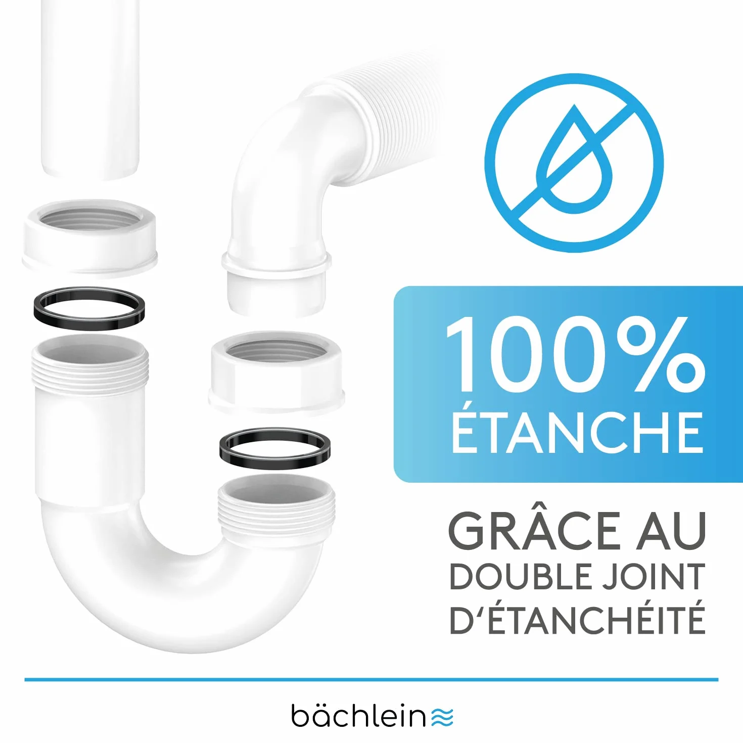 Bächlein Siphon Tubulaire Flexible Pour Évier de Cuisine - Raccord Universel G 1 1/2"