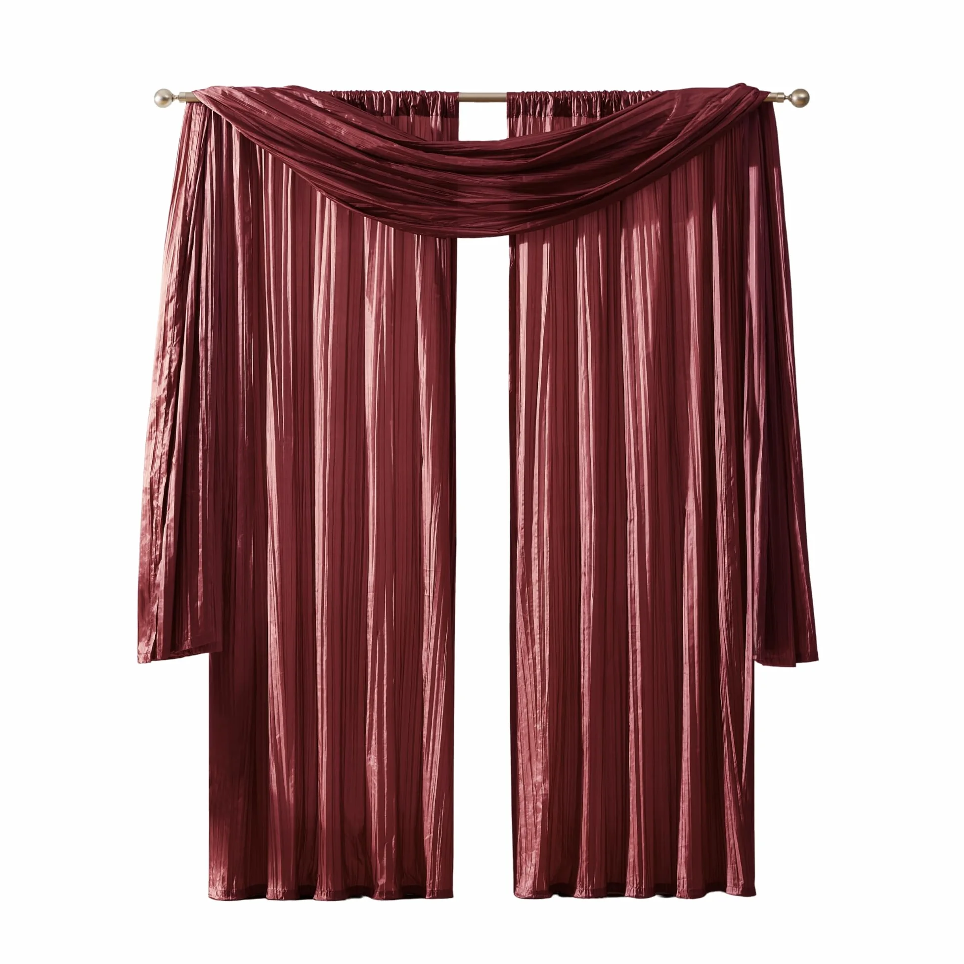 Elrene Home Fashions Athena Rideau de fenêtre Imitation Soie écrasée et cantonnière, 132 x 274 cm (2 Rideaux) et 1 cantonnière, Rouge