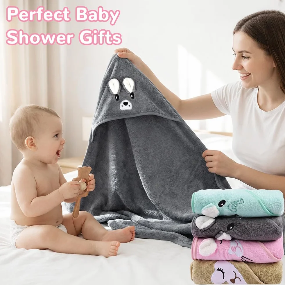 Serviette de Bain Bébé à Capuche 80x80 cm, Cape de Bain Bébé Naissance Ultra Douce et Absorbante, Poncho avec Capuche Animal
