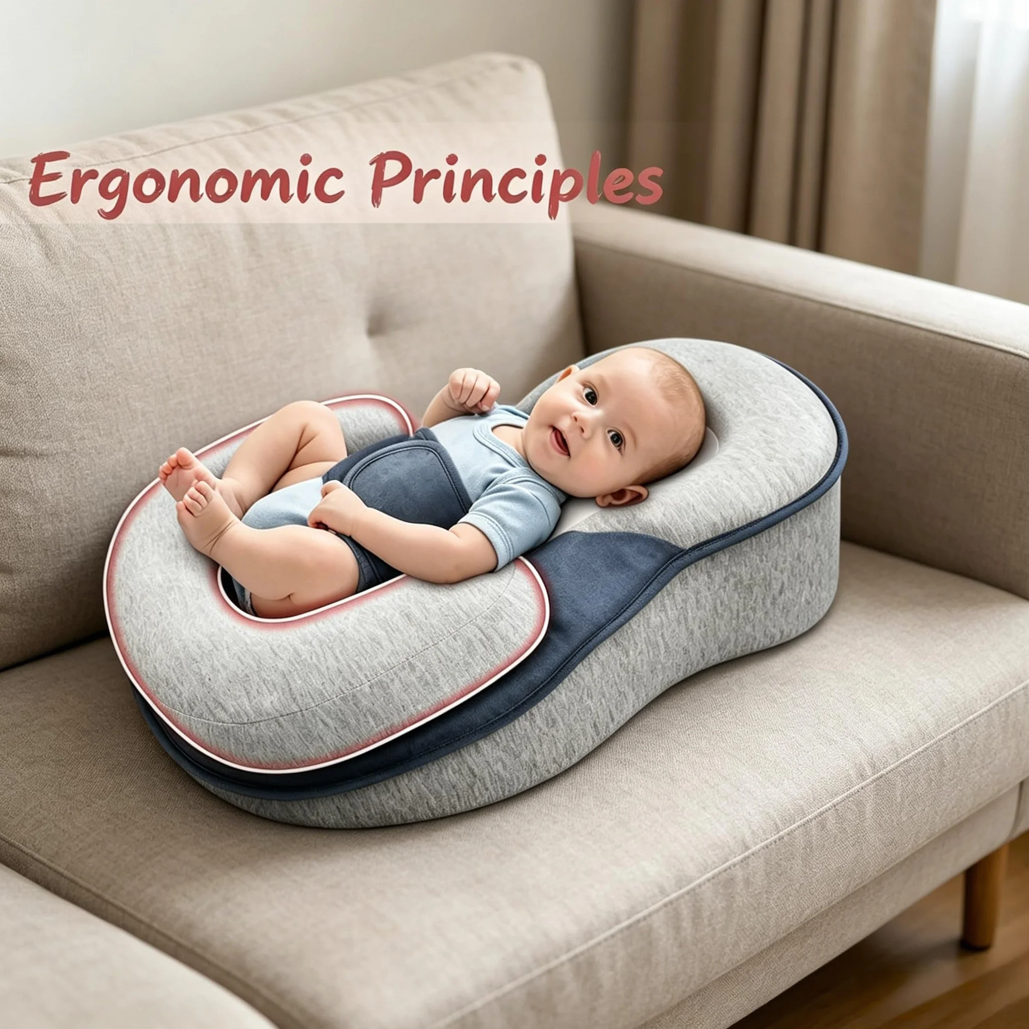 Coussin d'allaitement ergonomique avec appui-tête en modal, housse amovible lavable, surface inclinée 15°