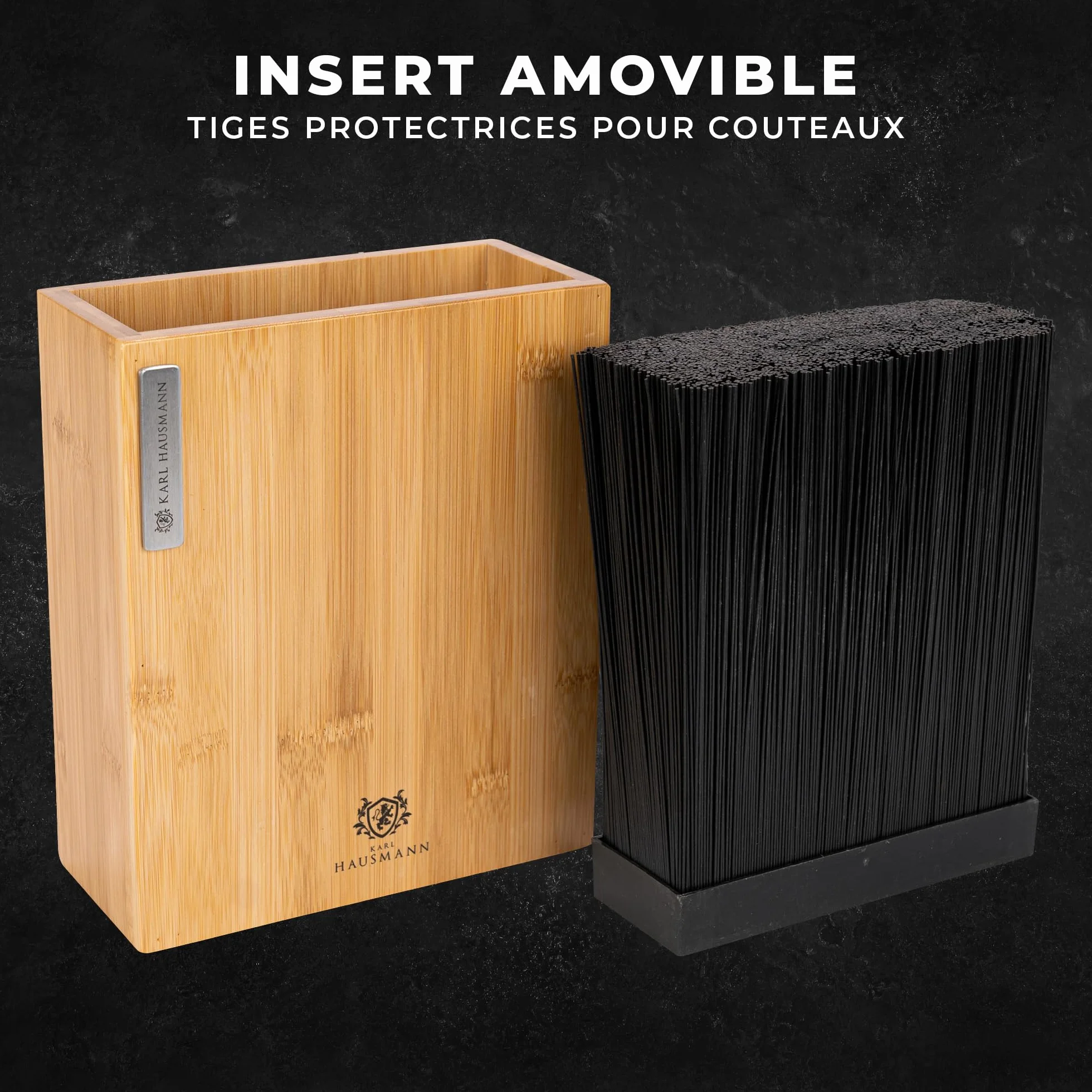 KARL HAUSMANN Bloc Couteaux Universel Bambou 23x20x9cm Support Couteaux Insert Fibres