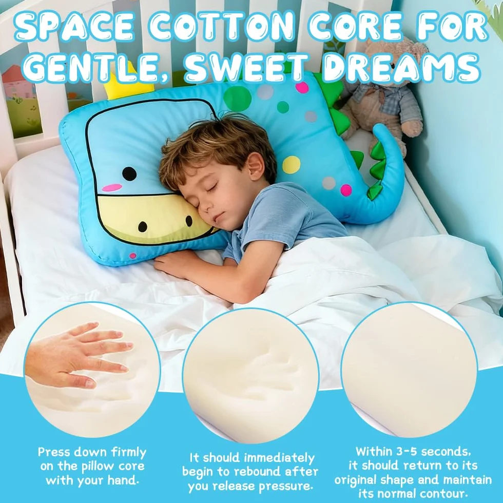 Oreiller Enfant Ergonomique 45 x 27cm Coussin de Sommeil avec Taie Dinosaurier