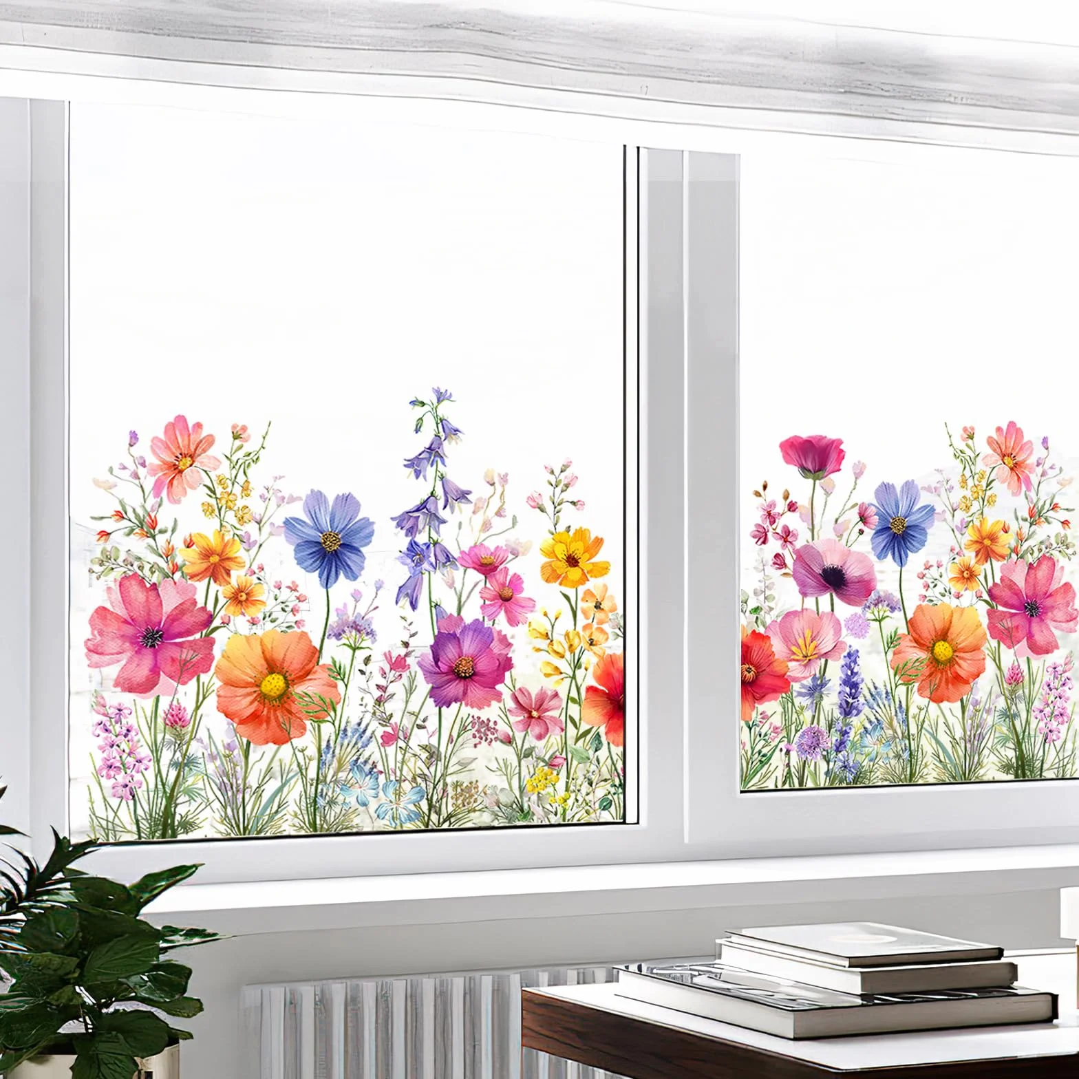 Tanlaby Autocollants Fenetre Fleurs Printemps Anti-Collision Réutilisables Statiques Double Face