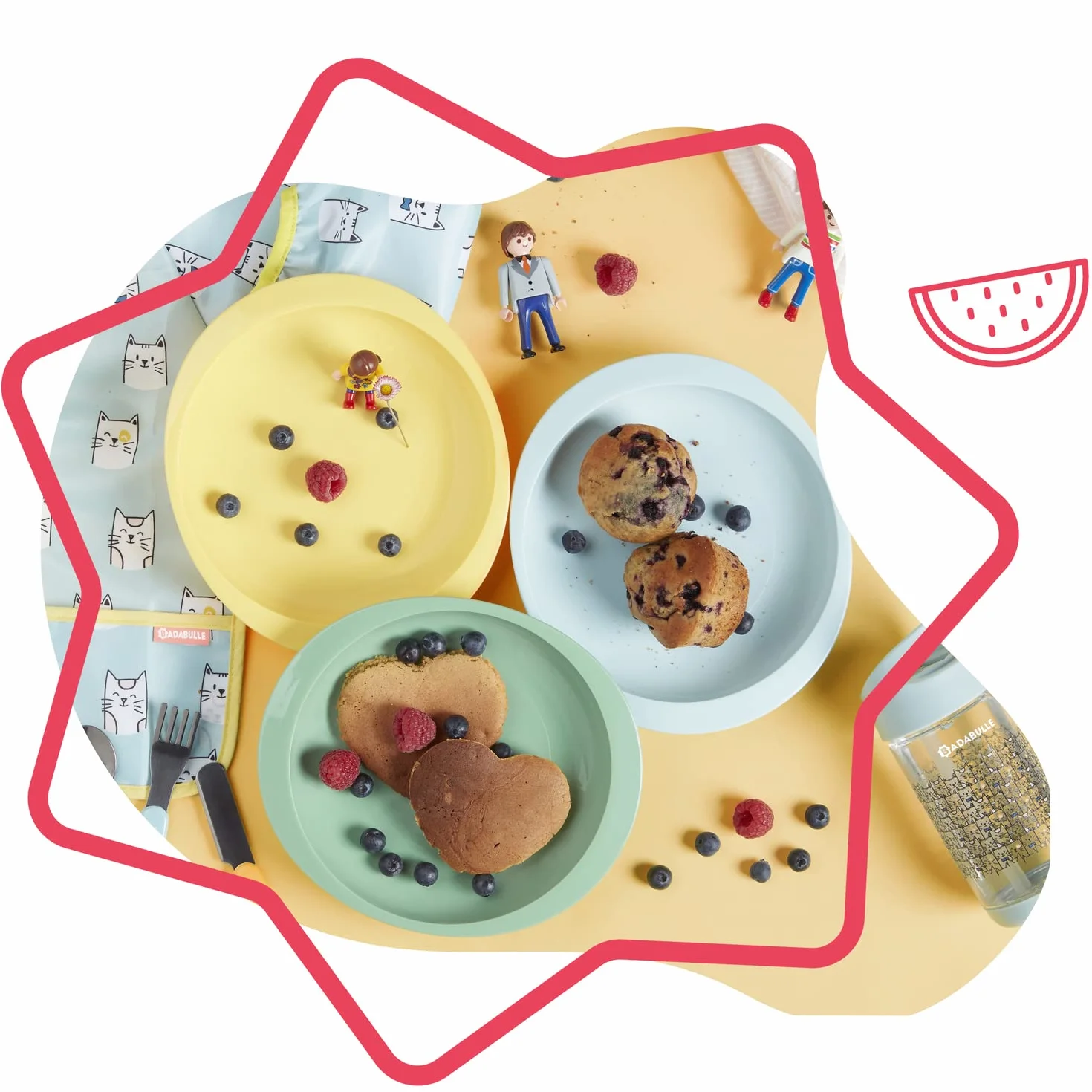 Badabulle Lot de 3 assiettes antidérapantes incassables Multicolore
