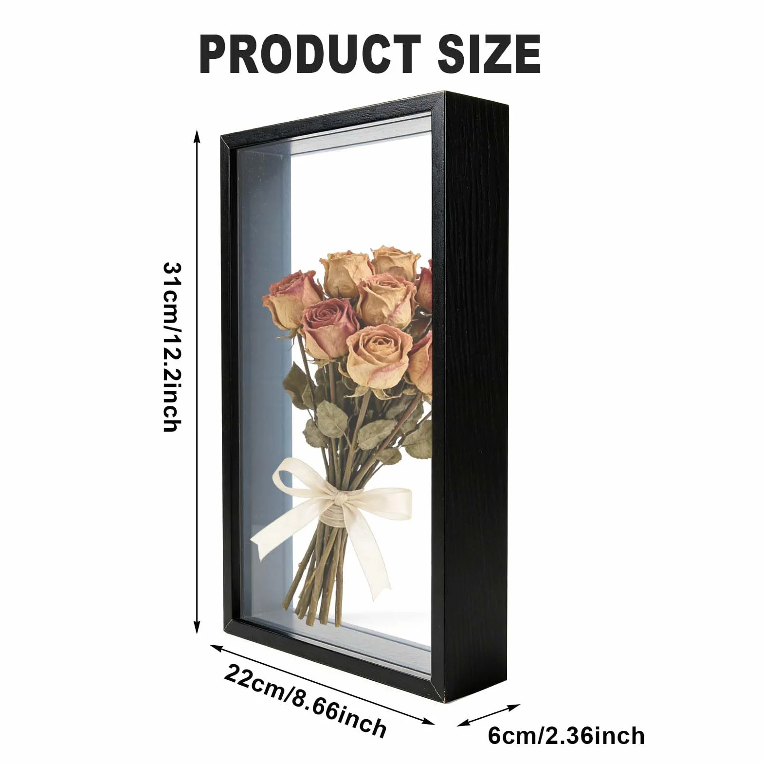 Cadre Photo 3D A4 5cm Bois pour Objet, Boîte d'Ombre Profonde 21x29.7cm Noir