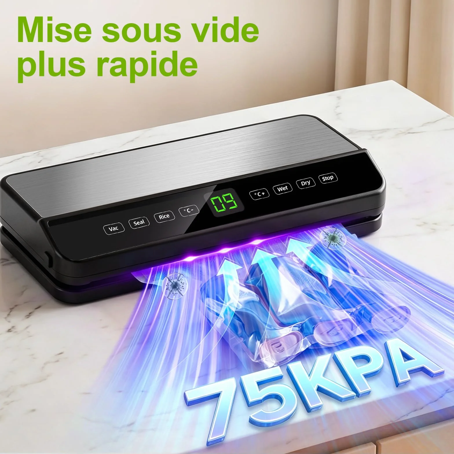 Machine Sous Vide Alimentaire Automatique, Appareil Professionnel avec Cutter Intégré, 20 Sacs, 1 Sac Enroulable et Tube