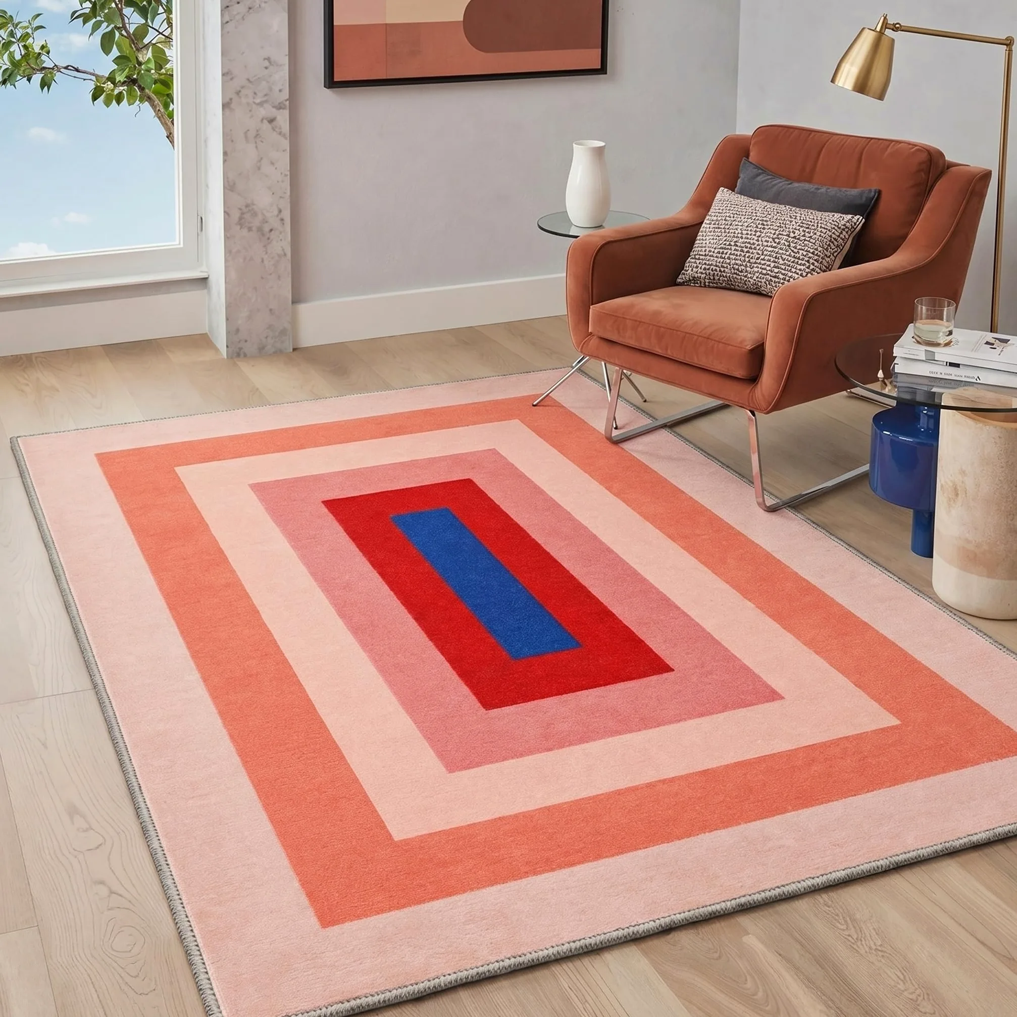 GENIMO Tapis Salon 160x230 cm - Moderne Rose - Antidérapant pour Salon ou Chambre - Rose Eclair
