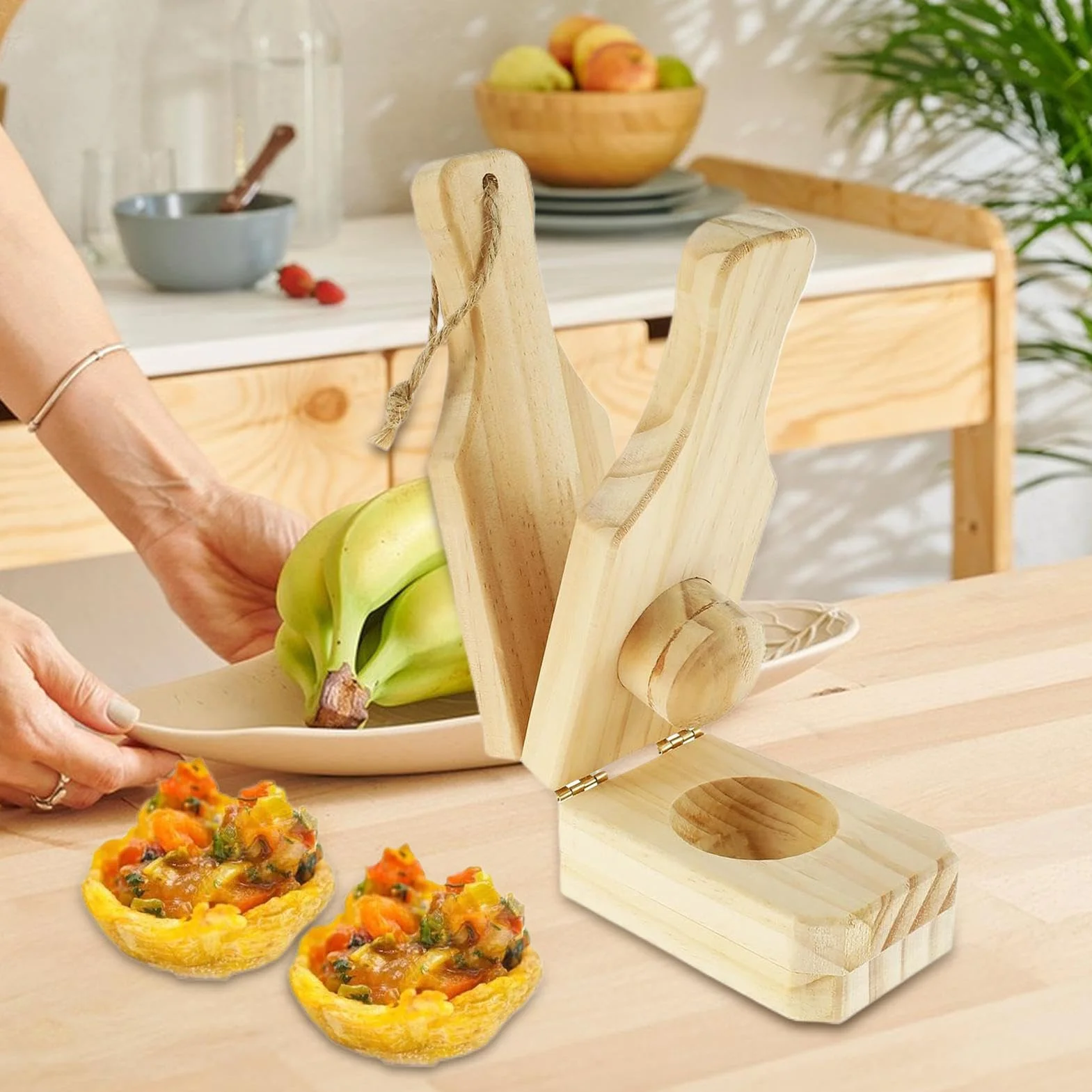 Presse à Écraser les Plantains en Bois pour Plantain Frit - Appareil pour Bananes Frites Cuisson Grill