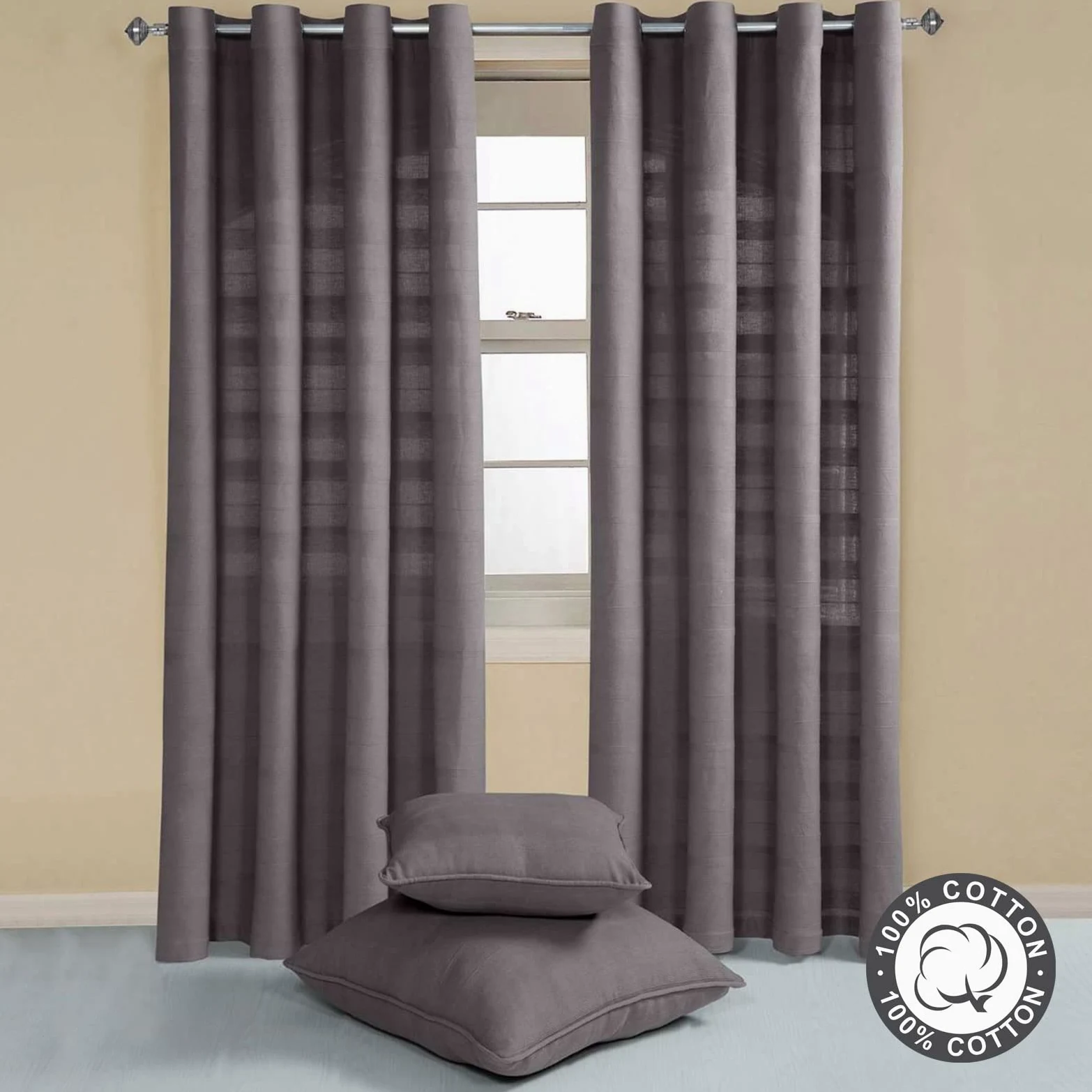 HOMESCAPES Paire de Rideaux à œillets – Gris 167x182cm – Collection Rajput 100% Coton