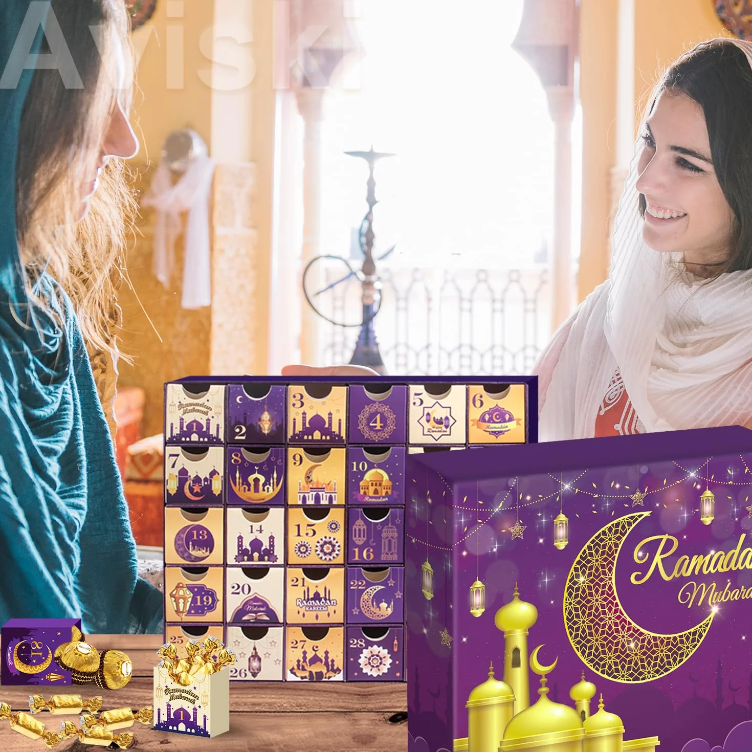 Calendrier de l'avent Ramadan 30 boîtes vides Compte à rebours Eid Mubarak Violet