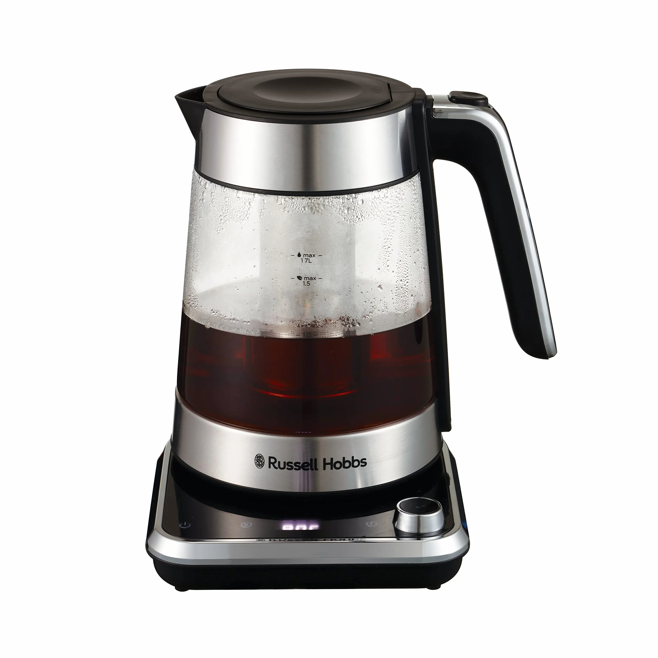 Russell Hobbs Bouilloire Electrique en verre [Idéale pour thé] Attentiv (1,7L, 2400 W, Filtre infusion en inox amovible, Contrôle de température 40-100°C, Commande & minuterie tactile) 26200-70