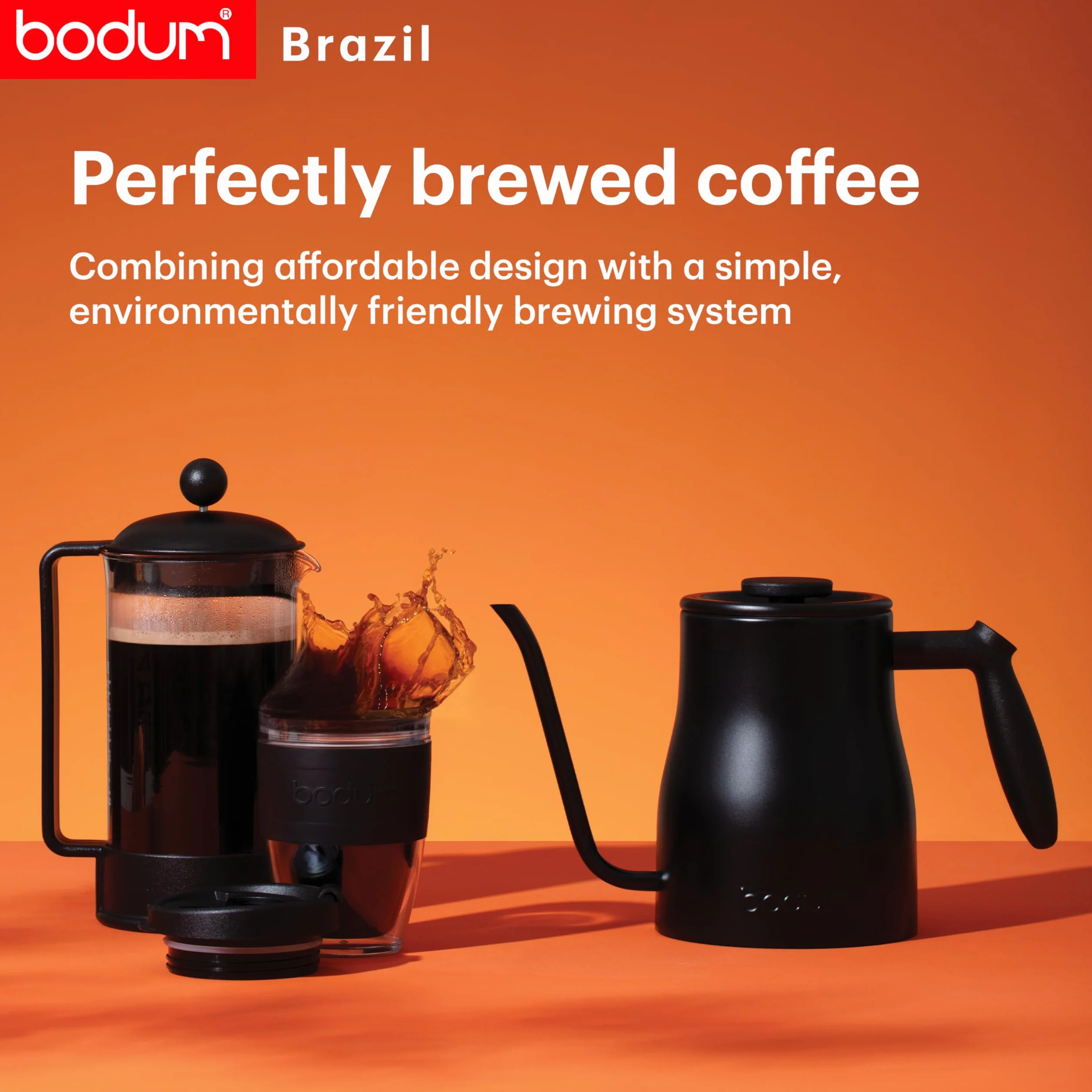 Bodum Cafetière à Piston Brazil 1L Verre Résistant Filtre Acier INOX