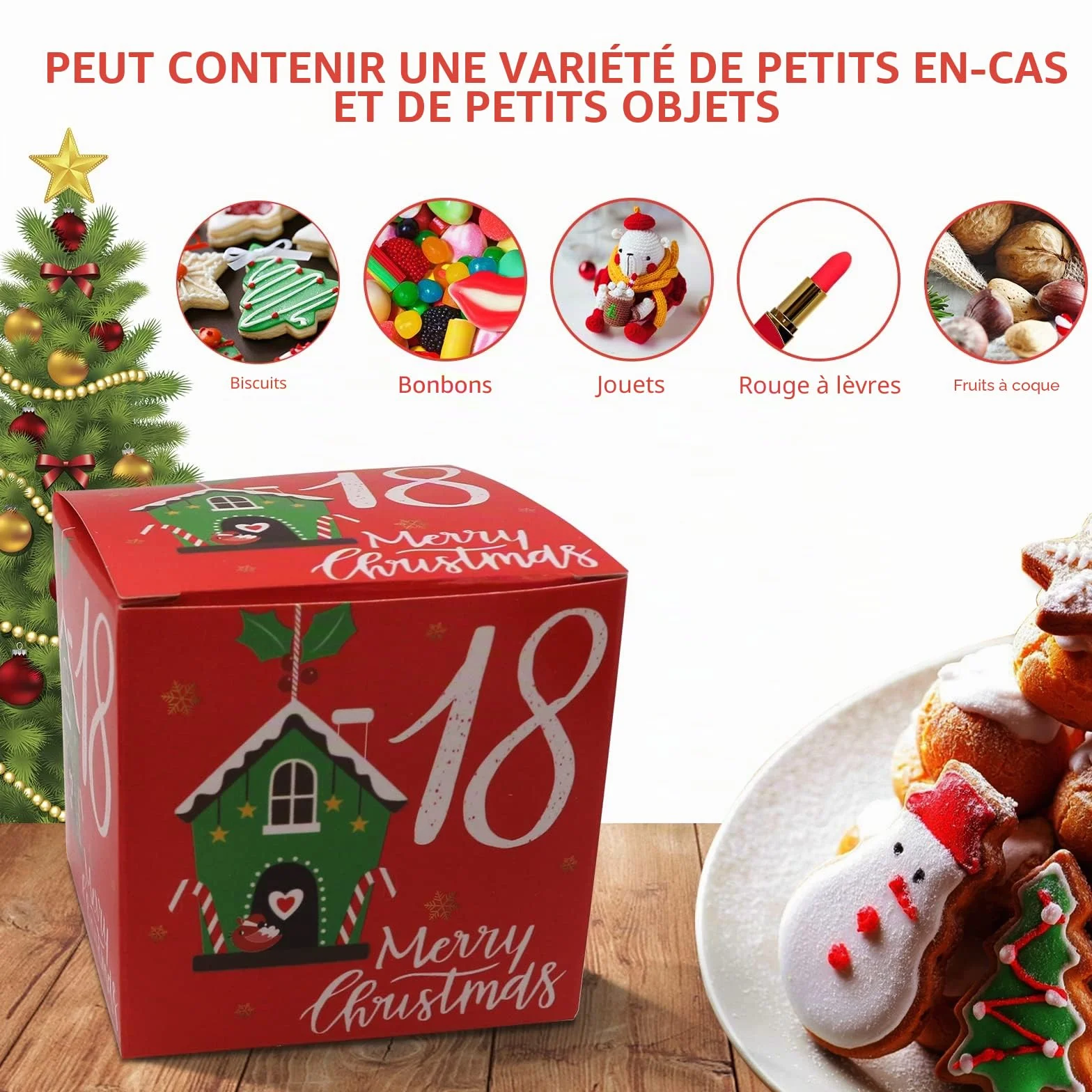 Calendrier de l'avent 2025 24 caisses pochettes cadeaux 7x7x7 cm