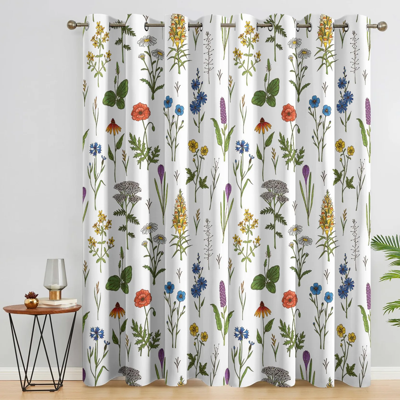 Rideau Occultant Fleurie, Rideaux Motif Floral, Rideau Thermique à Oeillets, Rideau Fenetre Imprimé pour Salon Chambre, Lot de 2 Rideaux et Draperies Intérieurs, 140x220 cm